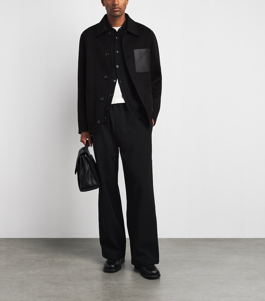 Yves Salomon Mens Wool-Cashmere Leather Patch Overshirt Noir Image 2