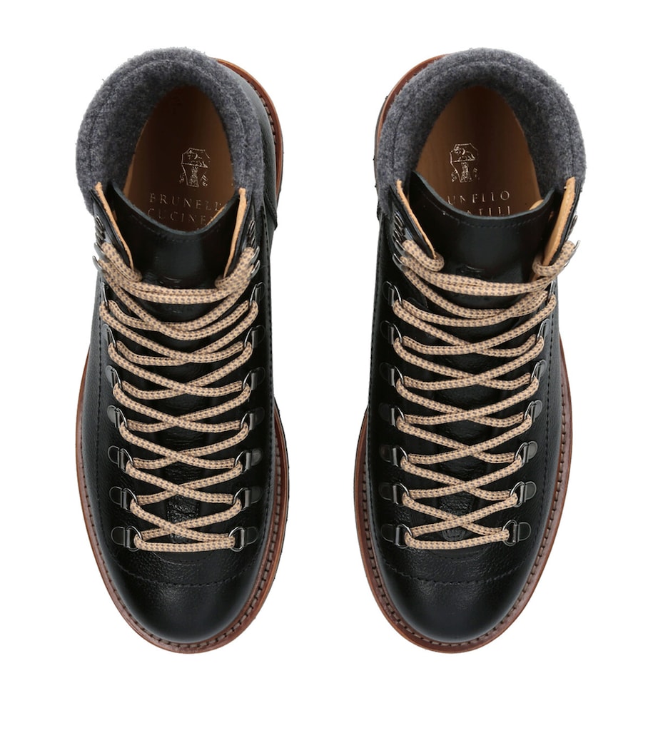 Leather Wool-Trim Mountain Boots BLACK Image 4