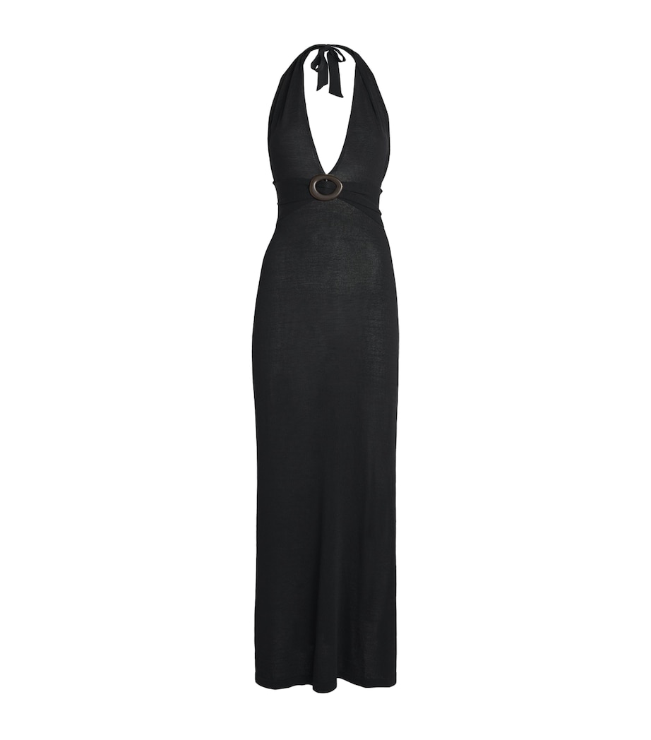 AWAY THAT DAY Womens Halterneck Mozambique Maxi Dress Black Image 1