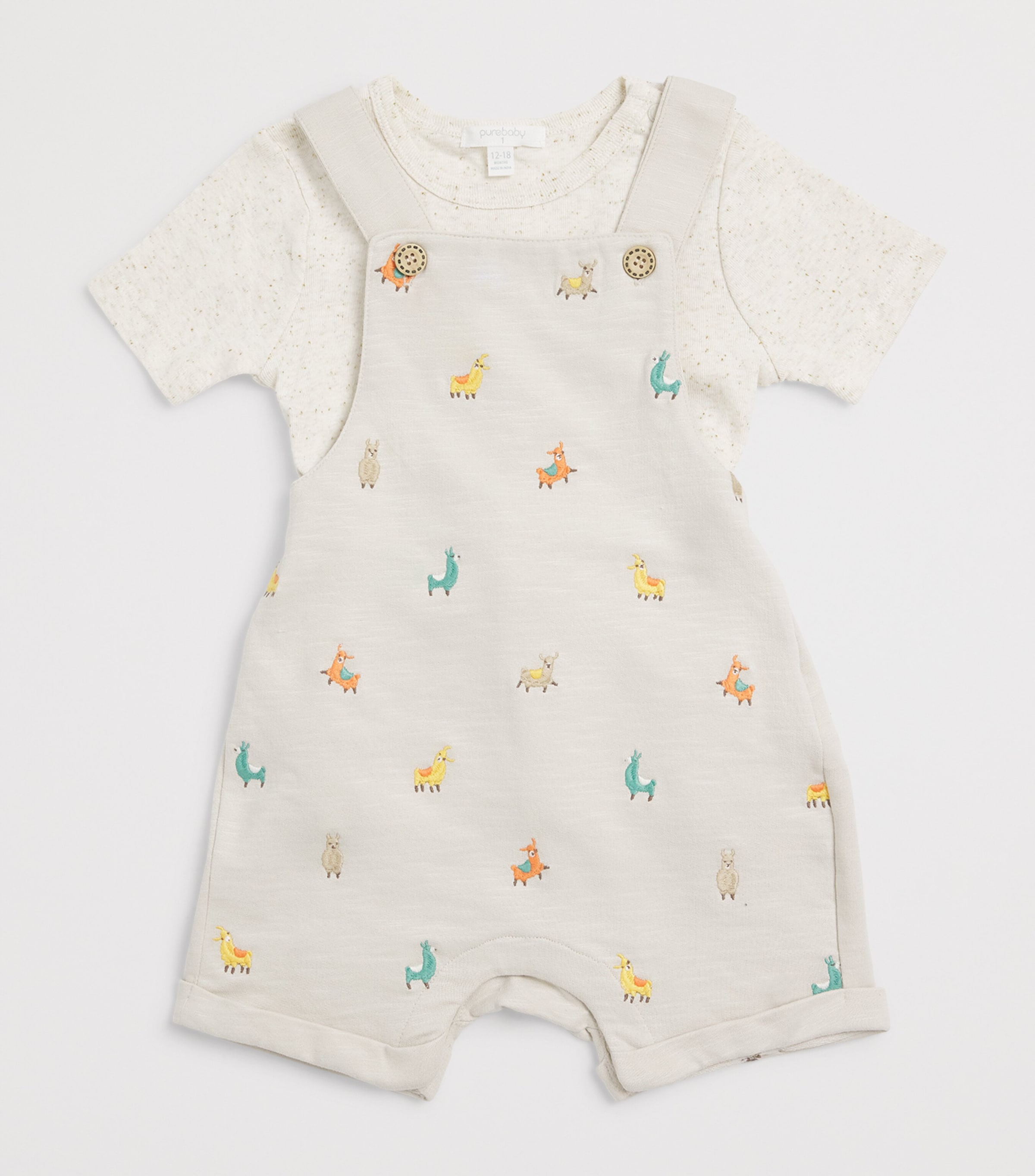 Purebaby Organic Cotton Llama Dungarees and T-Shirt Set (12-24 Months) Llabr Image 3