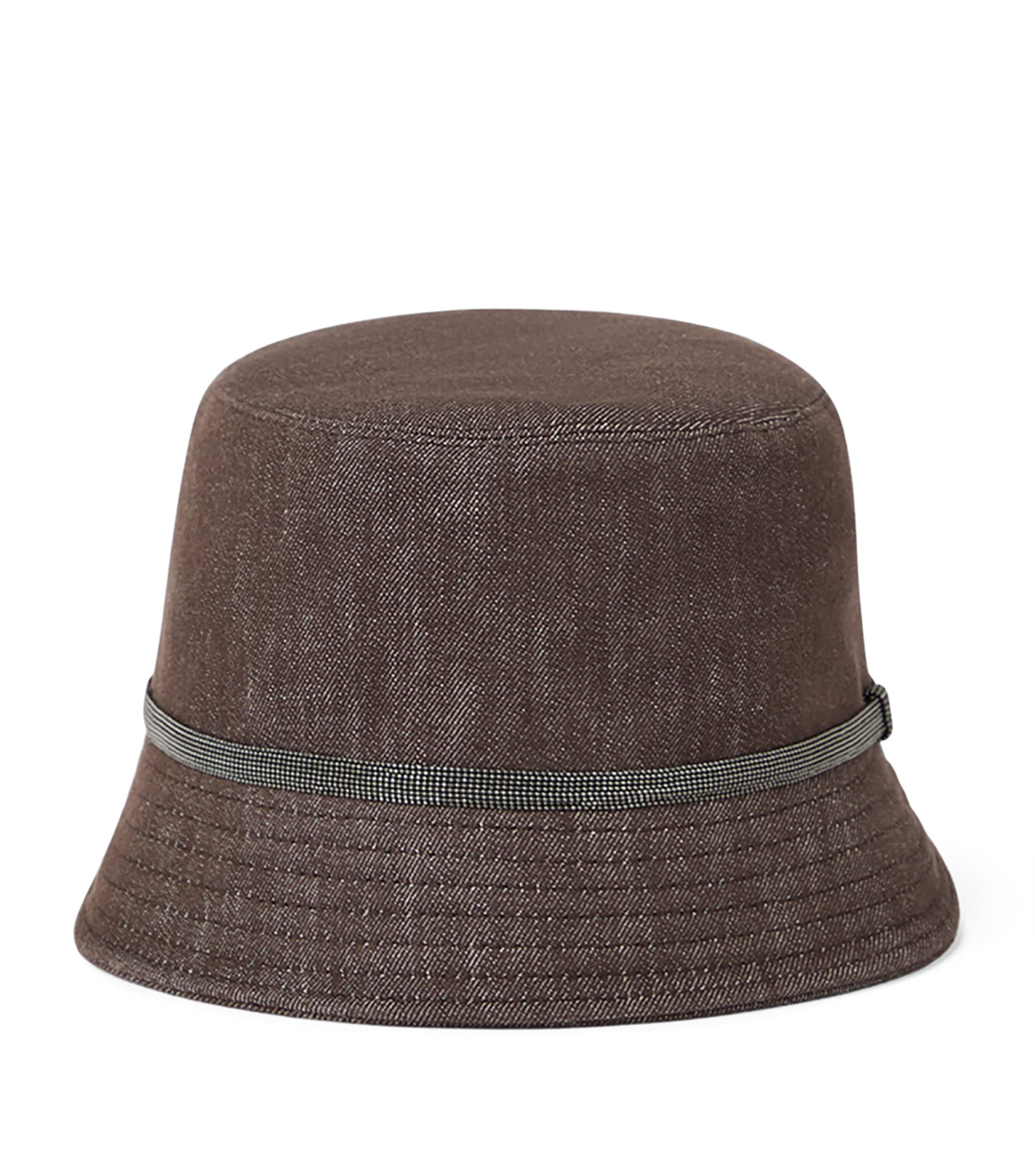 Brunello Cucinelli Cotton Denim-effect Bucket Hat In Brown