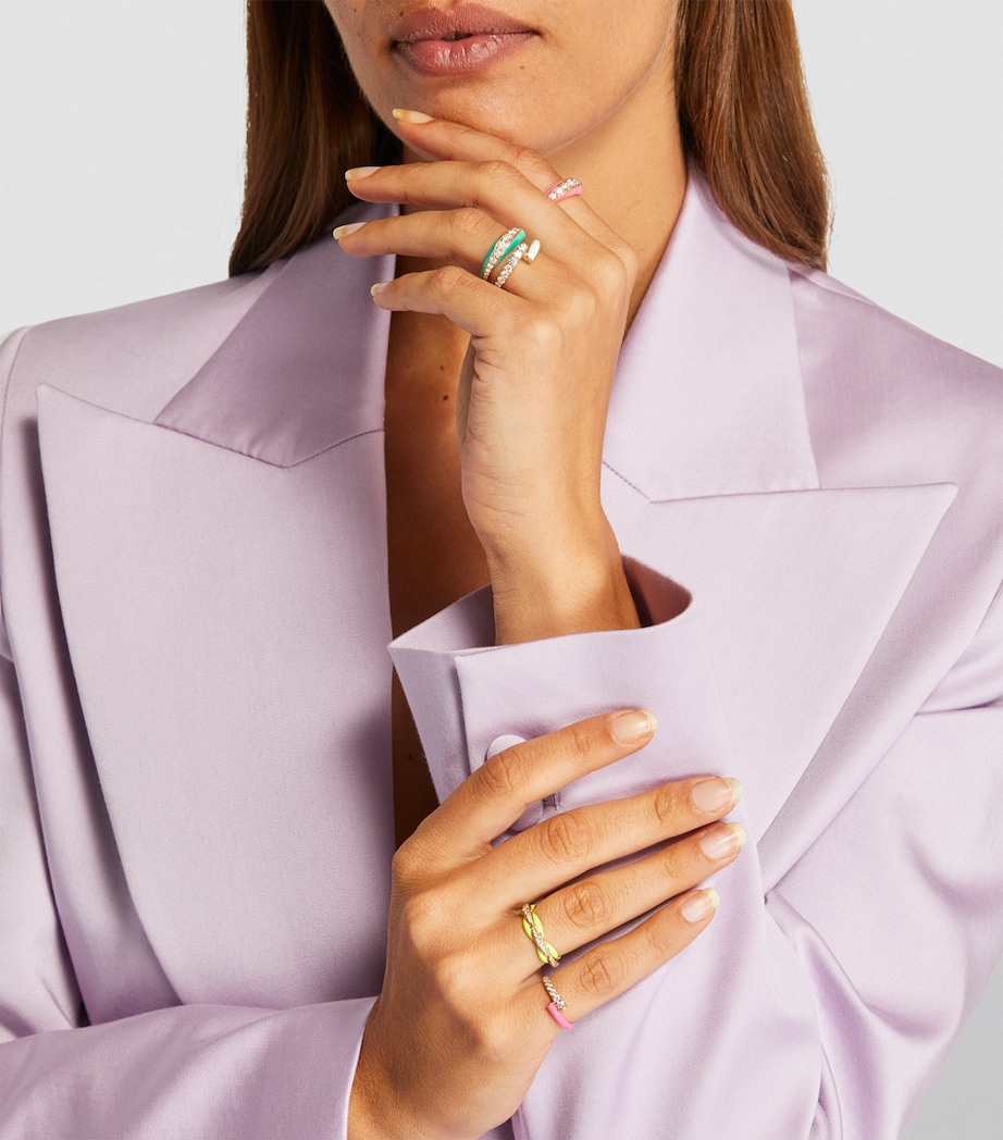 Yellow Gold, Diamond and Enamel Lola Ring WHITE Image 4