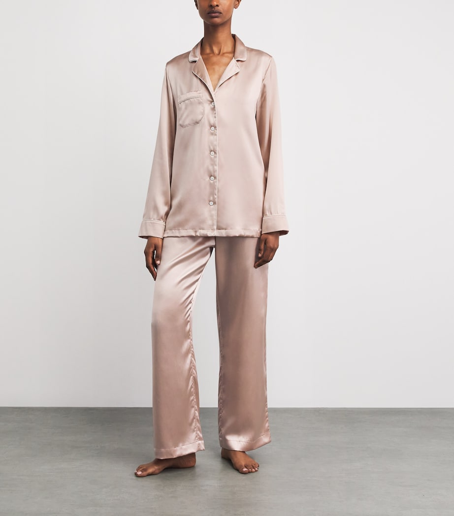 Derek Rose Womens Silk Bailey Pyjama Set Pink Image 2