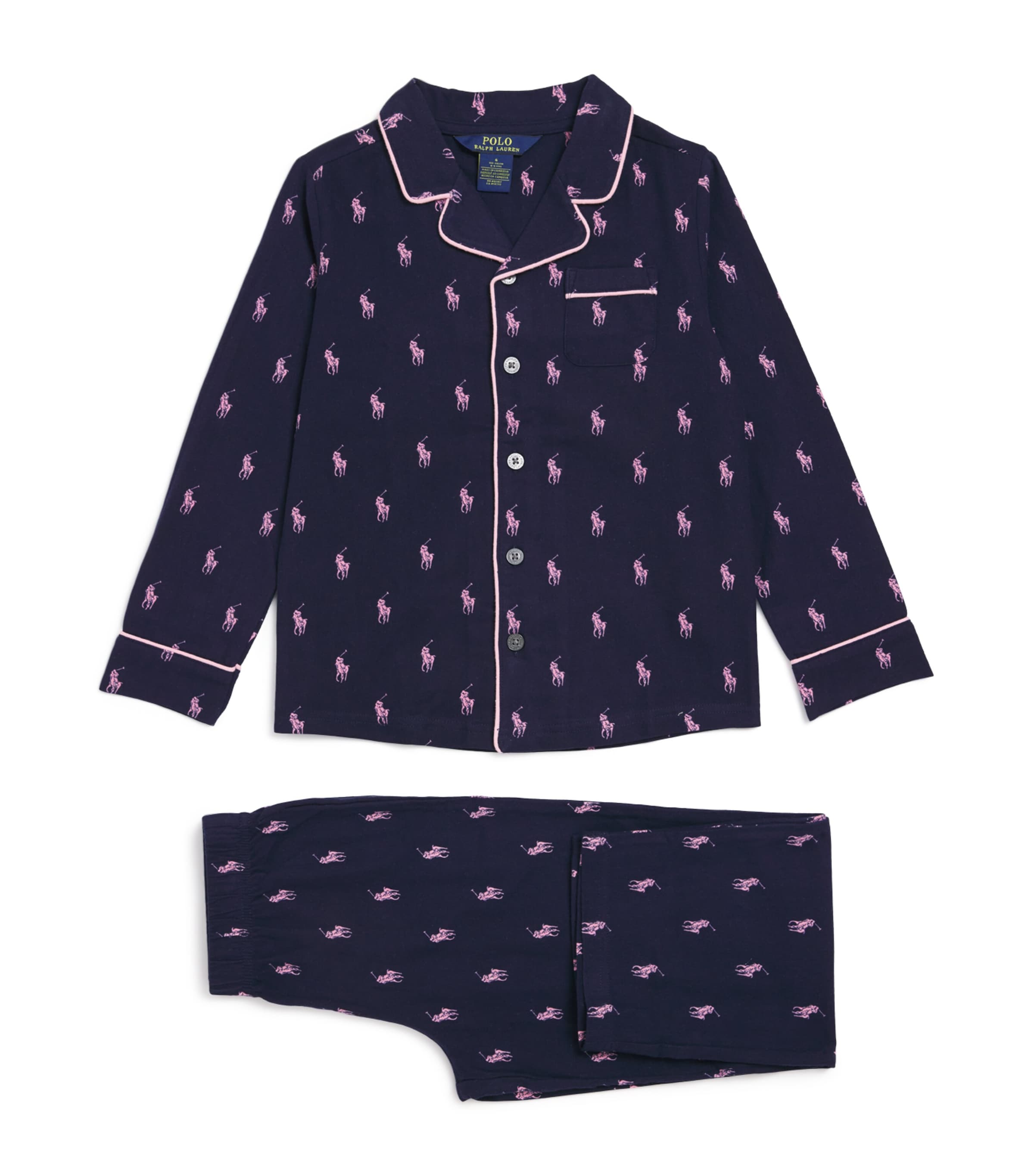 Cotton Polo Pony Pyjama Set (4-12 Years) NEWPORT NAVY Image 1