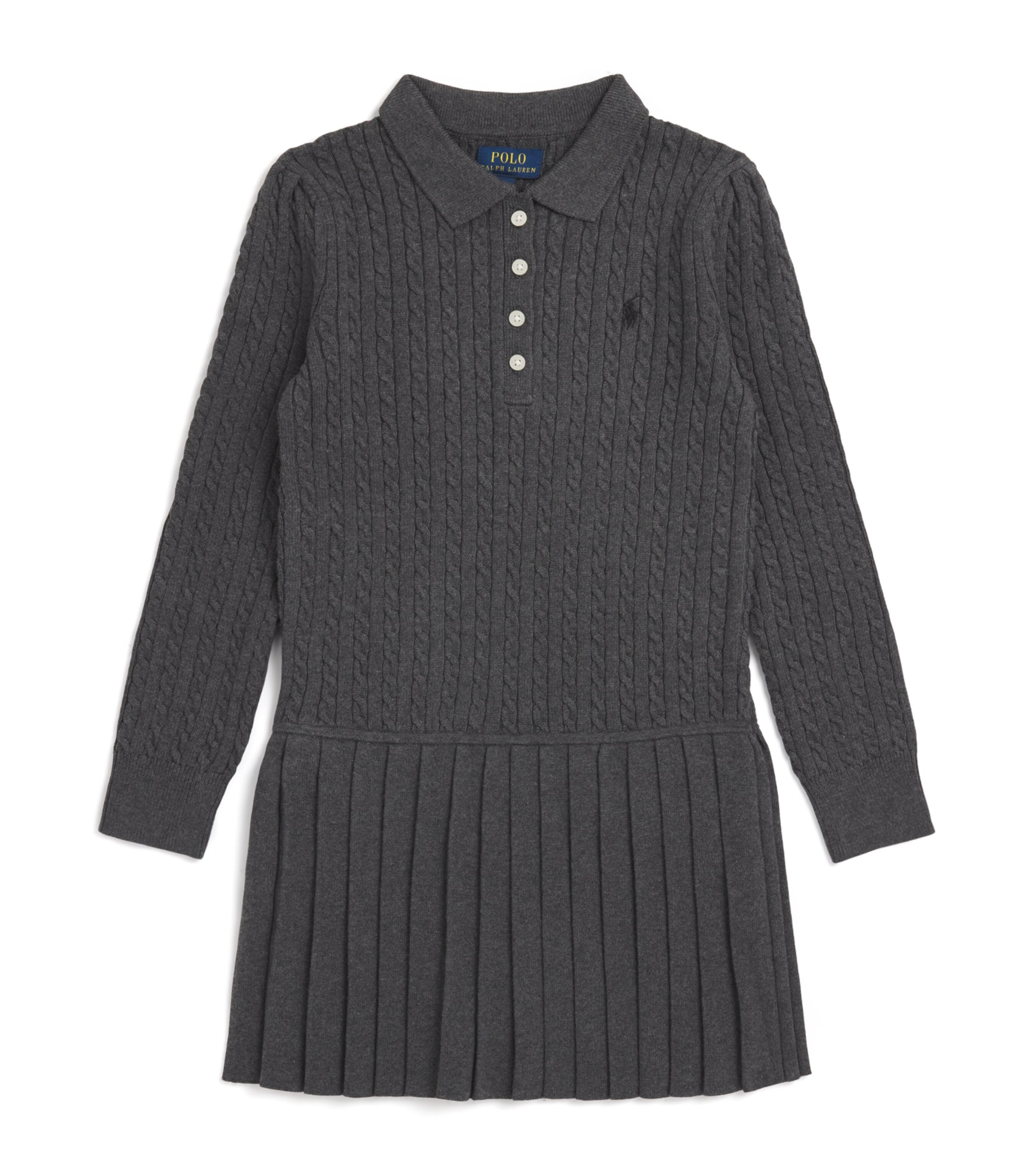 Ralph Lauren Cable Knit Polo Dress In Gray