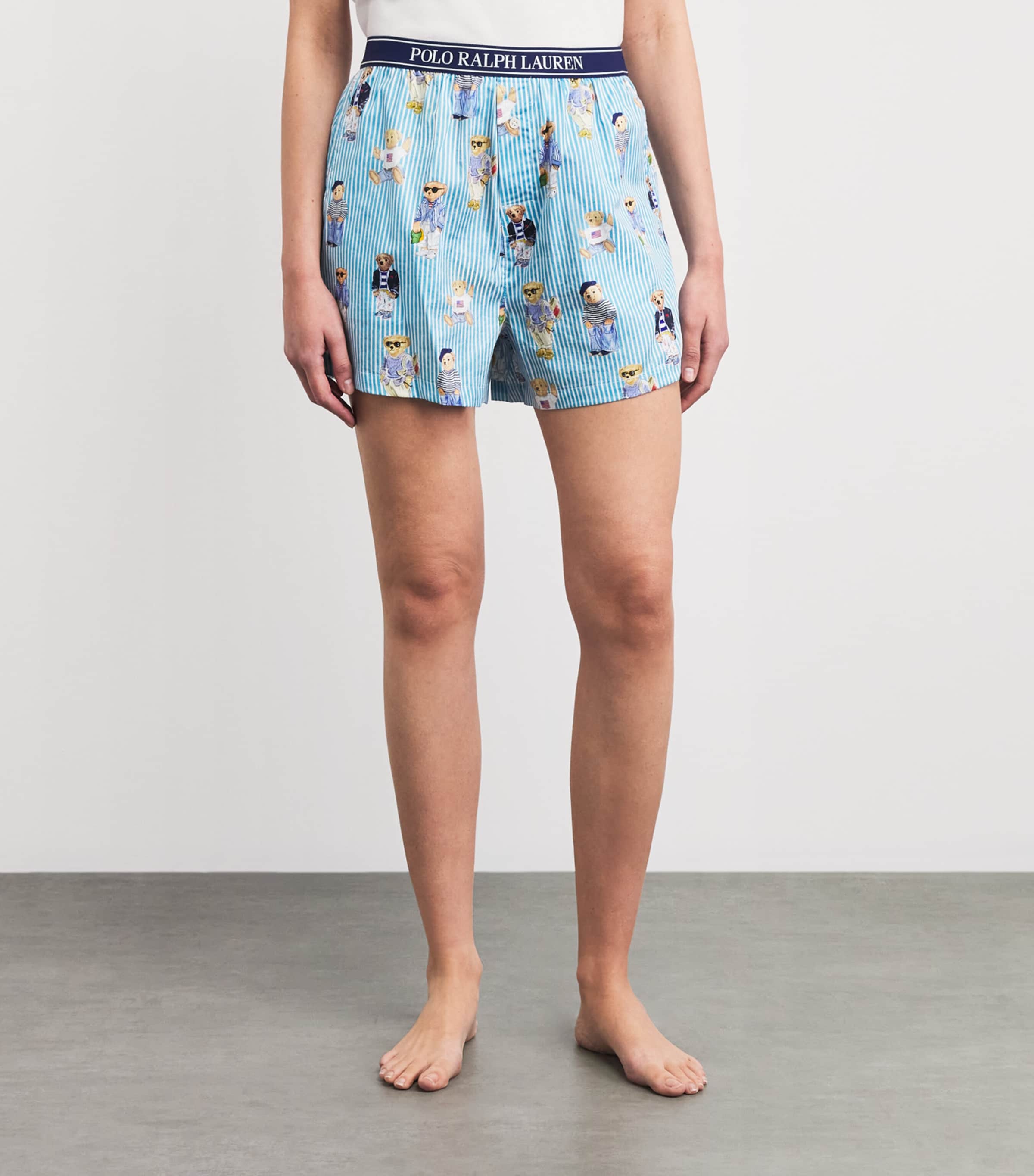Polo Ralph Lauren Womens Cotton Polo Bear Logo Pyjama Shorts Agua Mist Bear Image 4