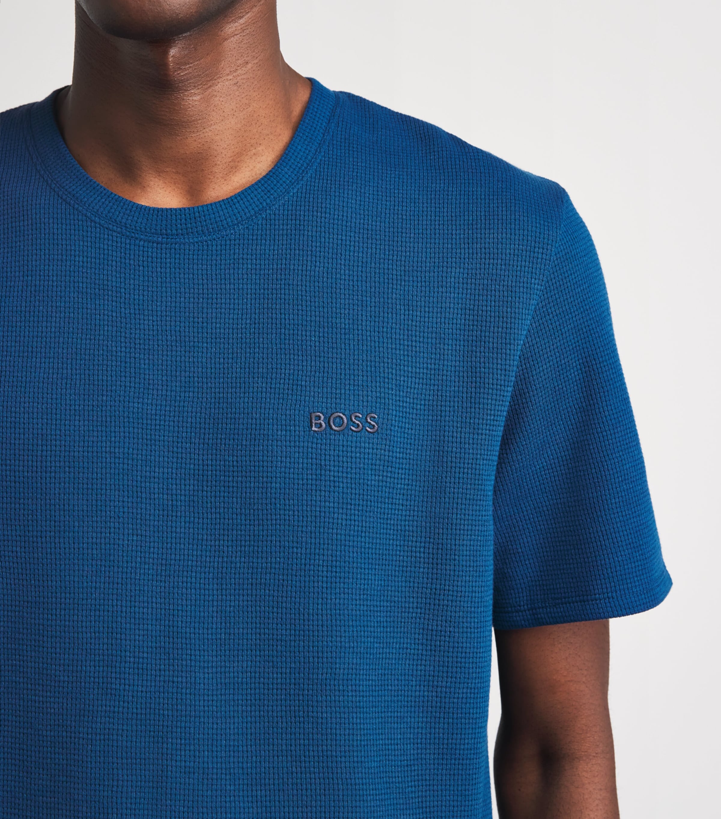 BOSS Mens Waffle-Knit Logo T-Shirt Turquoise/aqua Image 3
