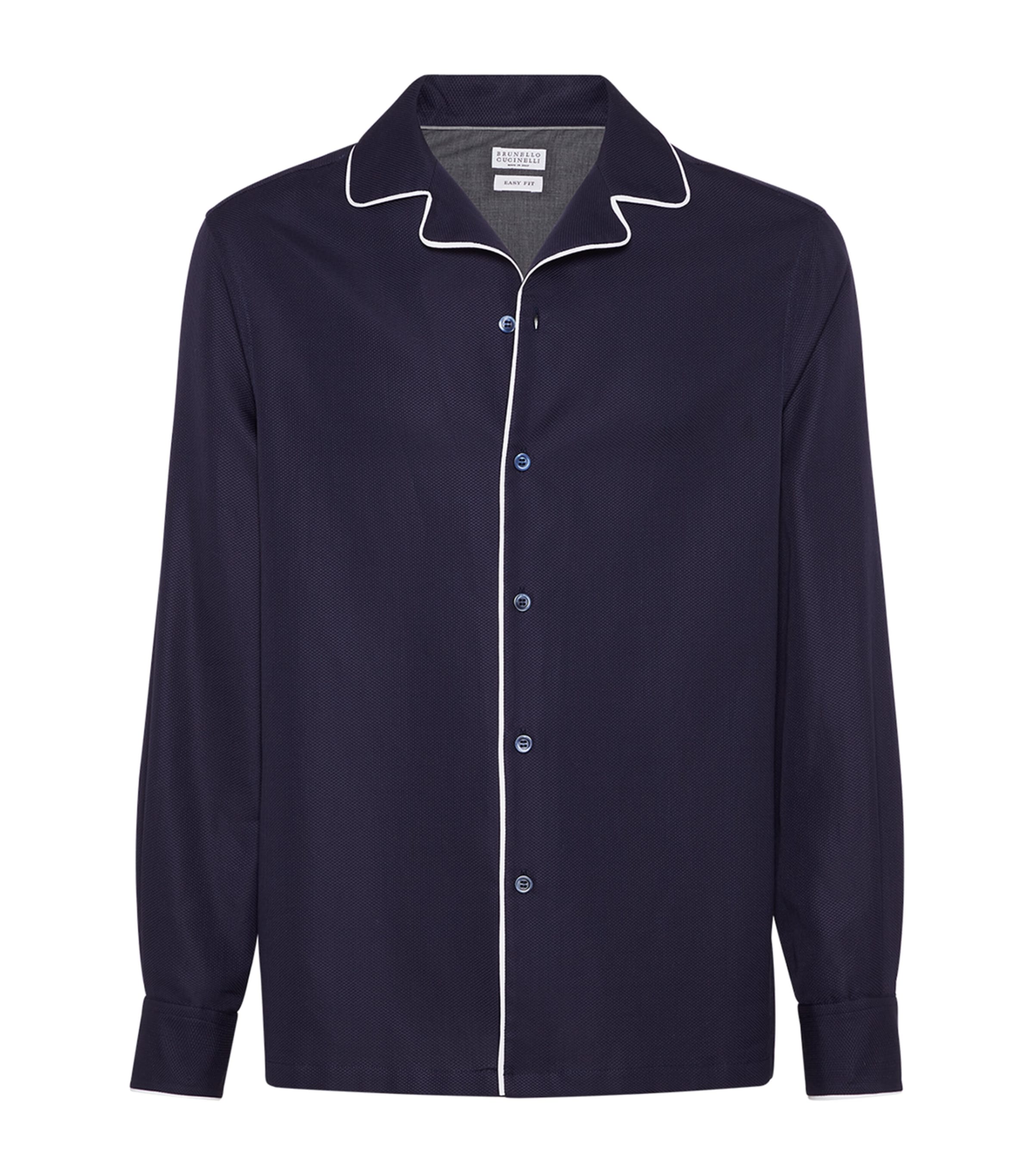 Brunello Cucinelli Cotton Honeycomb Piped Shirt In Blue