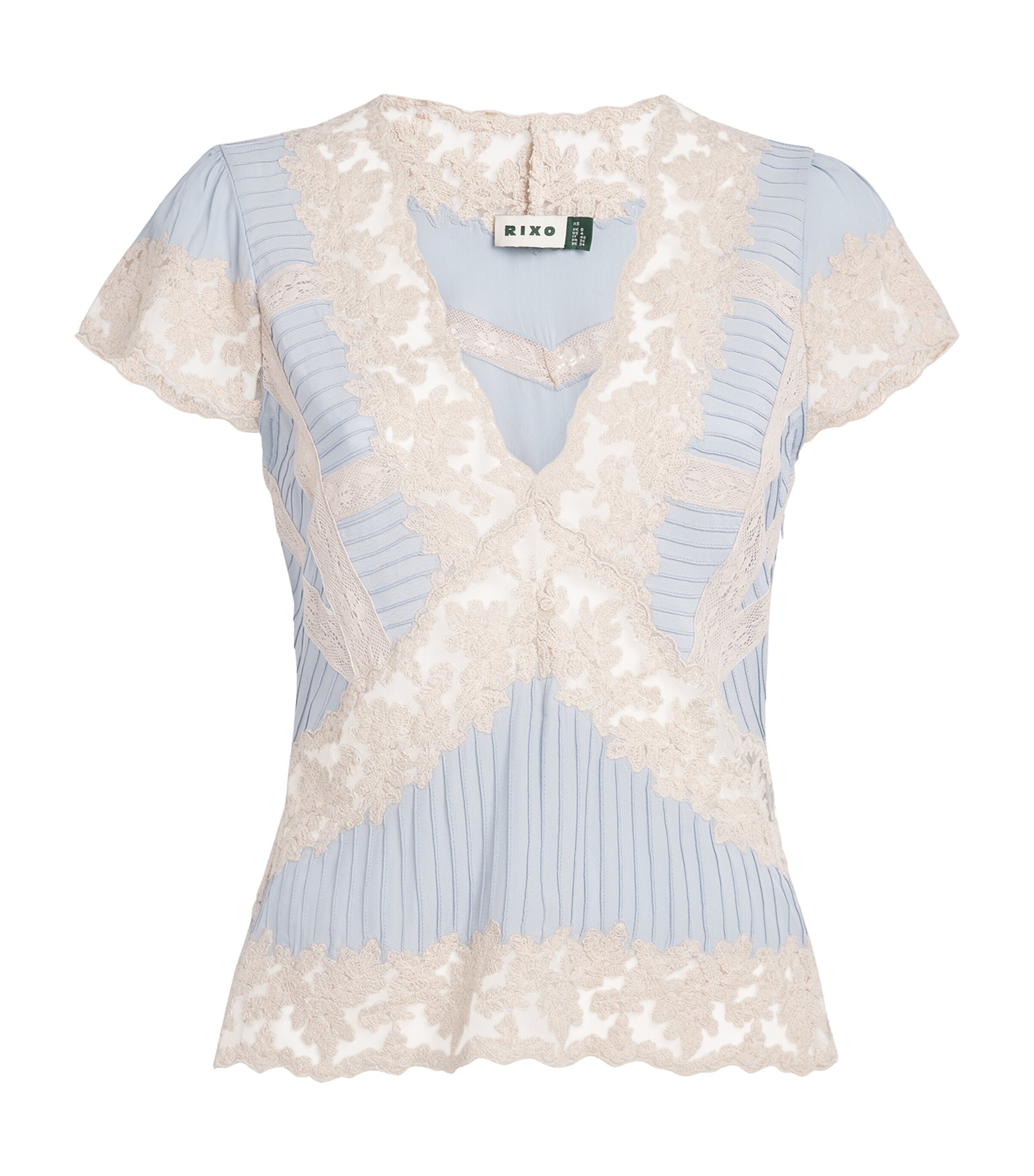 Rixo Womens Lace-Detail Vittoria Top Bluebell Image 1