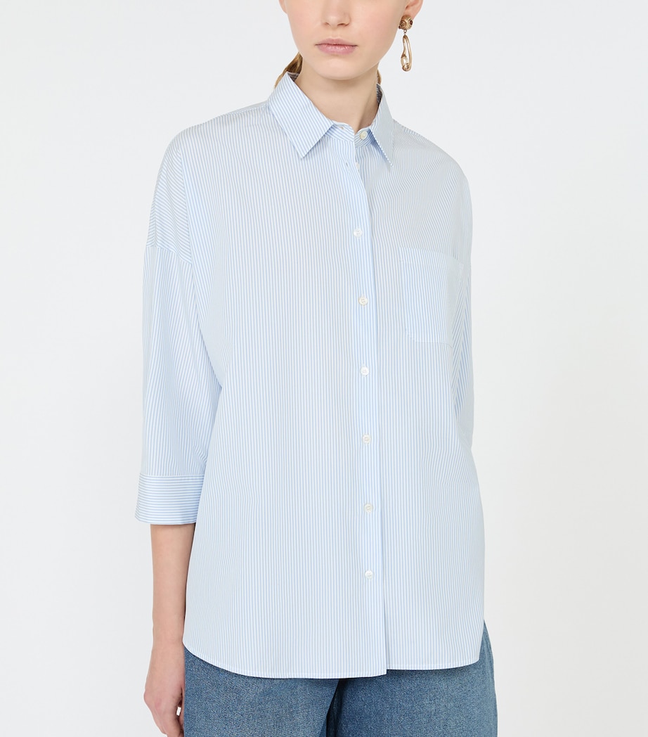 Weekend Max Mara Womens Cotton Stripe Cropped-Sleeve Shirt Light Blue Image 5