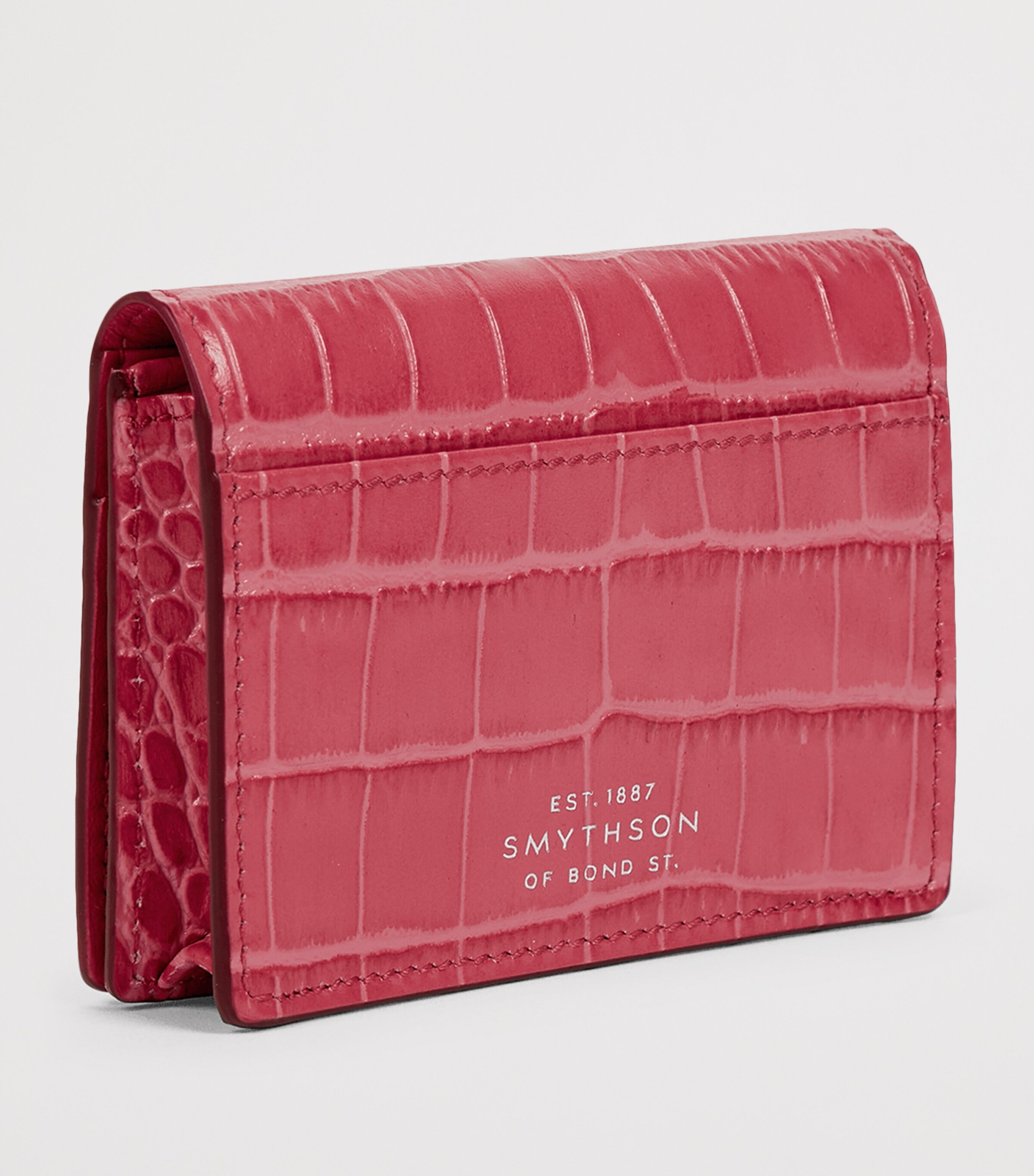 Smythson Leather Mara Folded Card Holder Raspberry Image 3