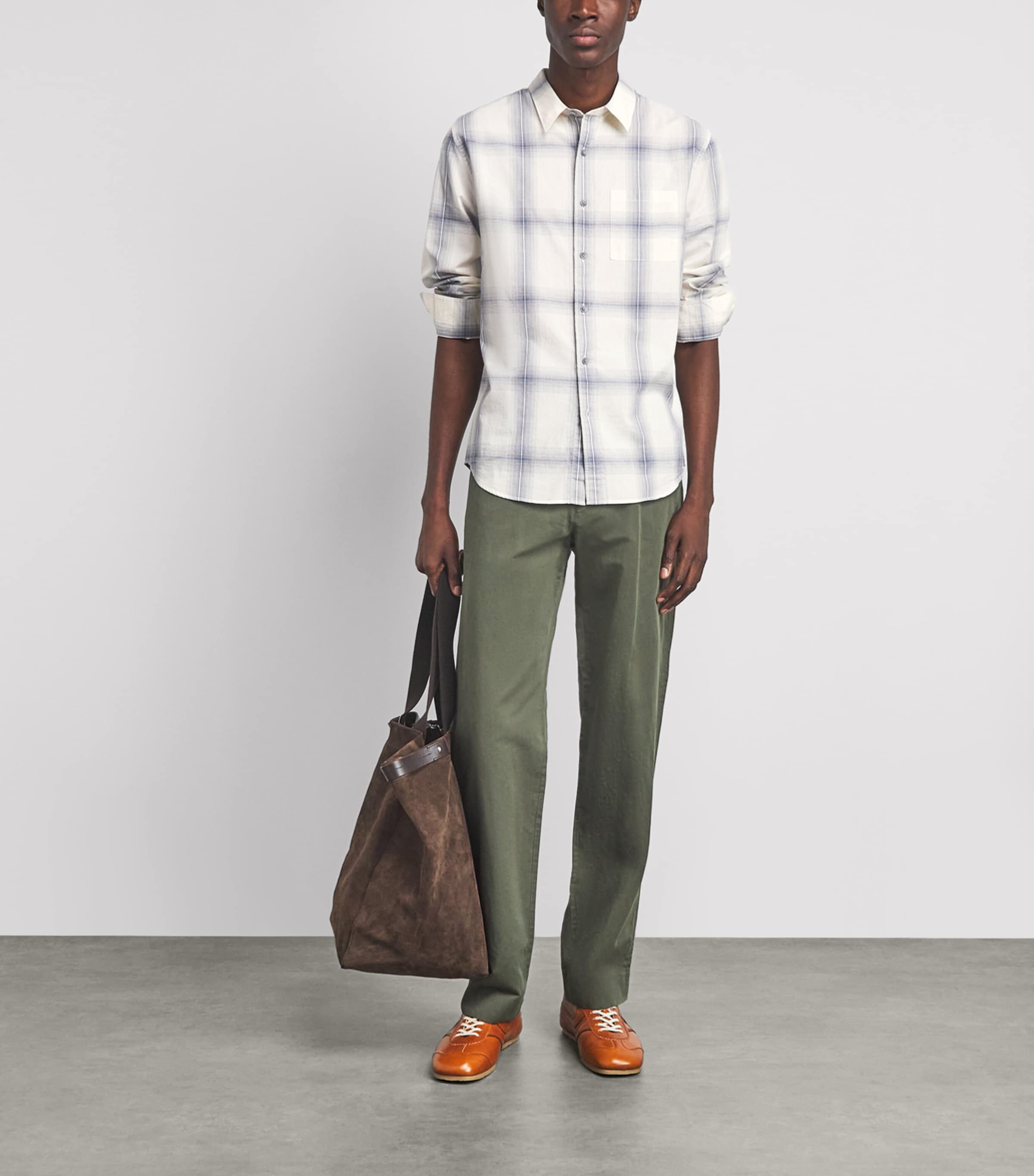 Vince Mens Cotton Check Townes Shirt Blanco/hawk Blue Image 2