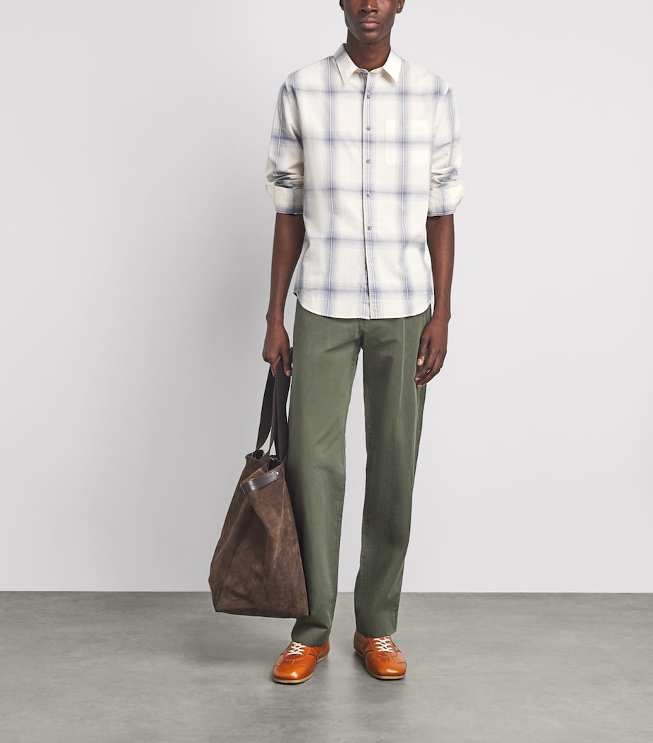 Vince Mens Cotton Check Townes Shirt Blanco/hawk Blue Image 2