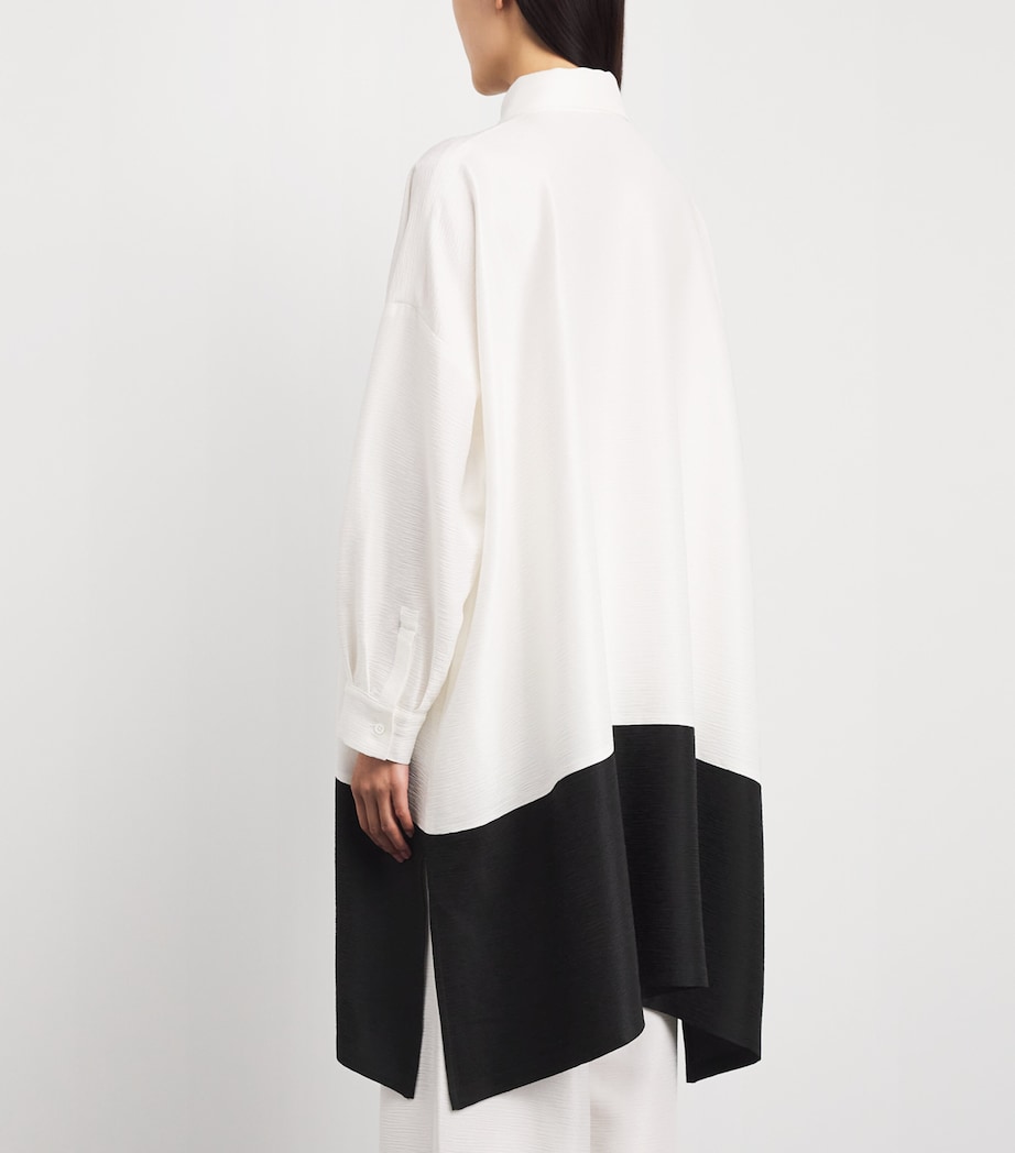Eskandar Womens Silk Plissé Colour-Block Shirt Wh/black Image 5