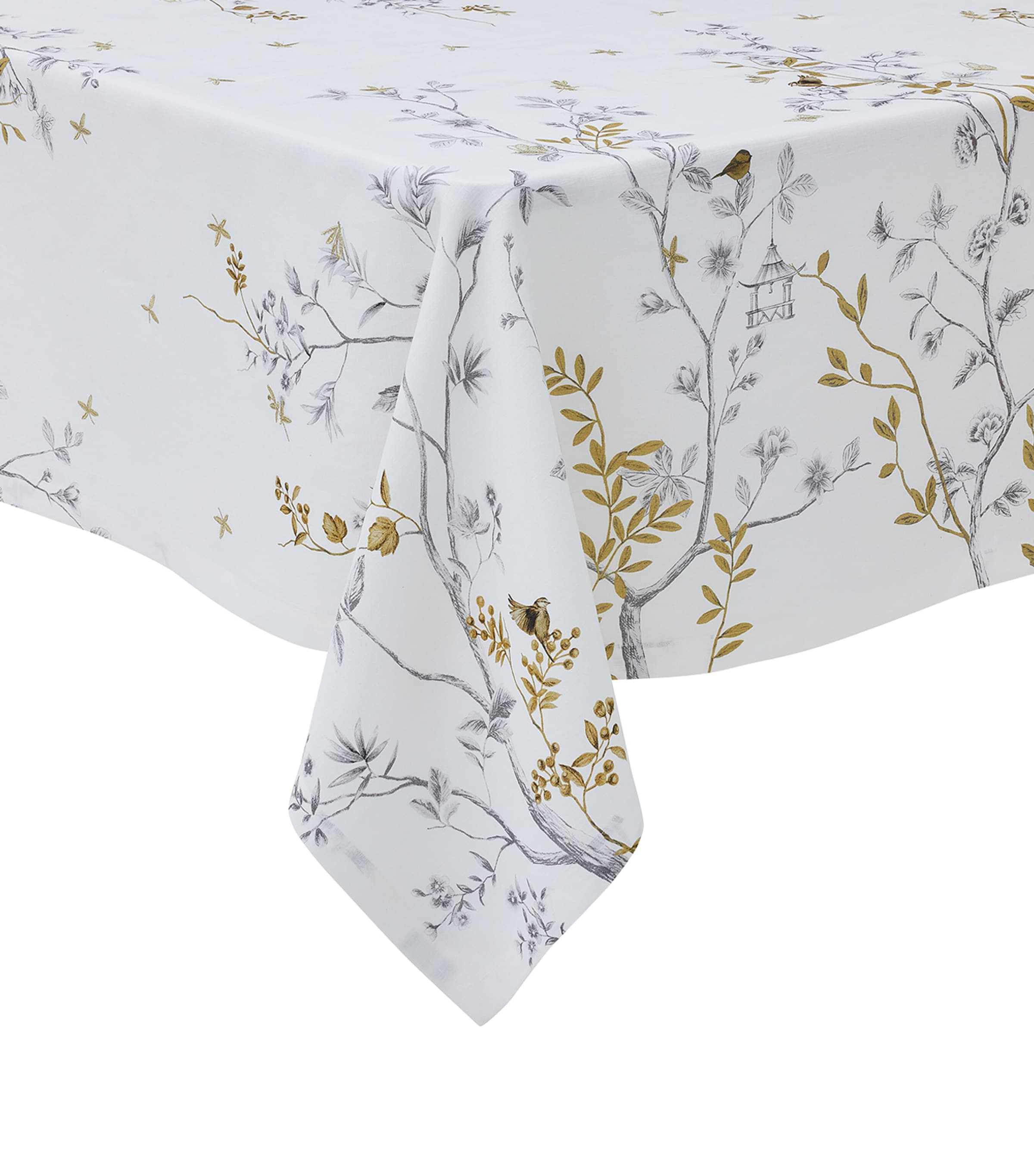 Alexandre Turpault Linen Botanical Tablecloth In White