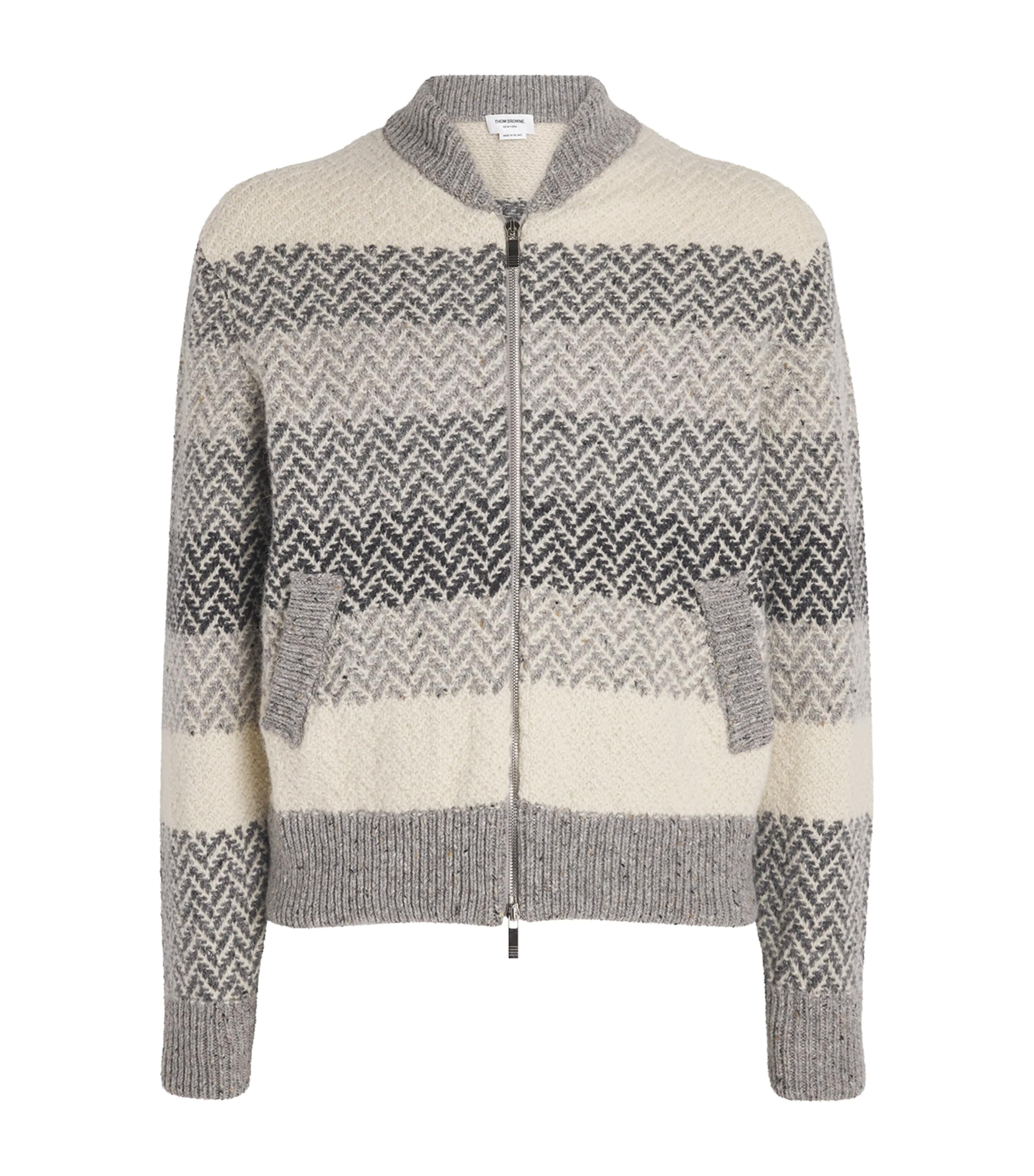 Wool-Mohair Herringbone Cardigan Bomber Jacket TONAL GREY Image 1