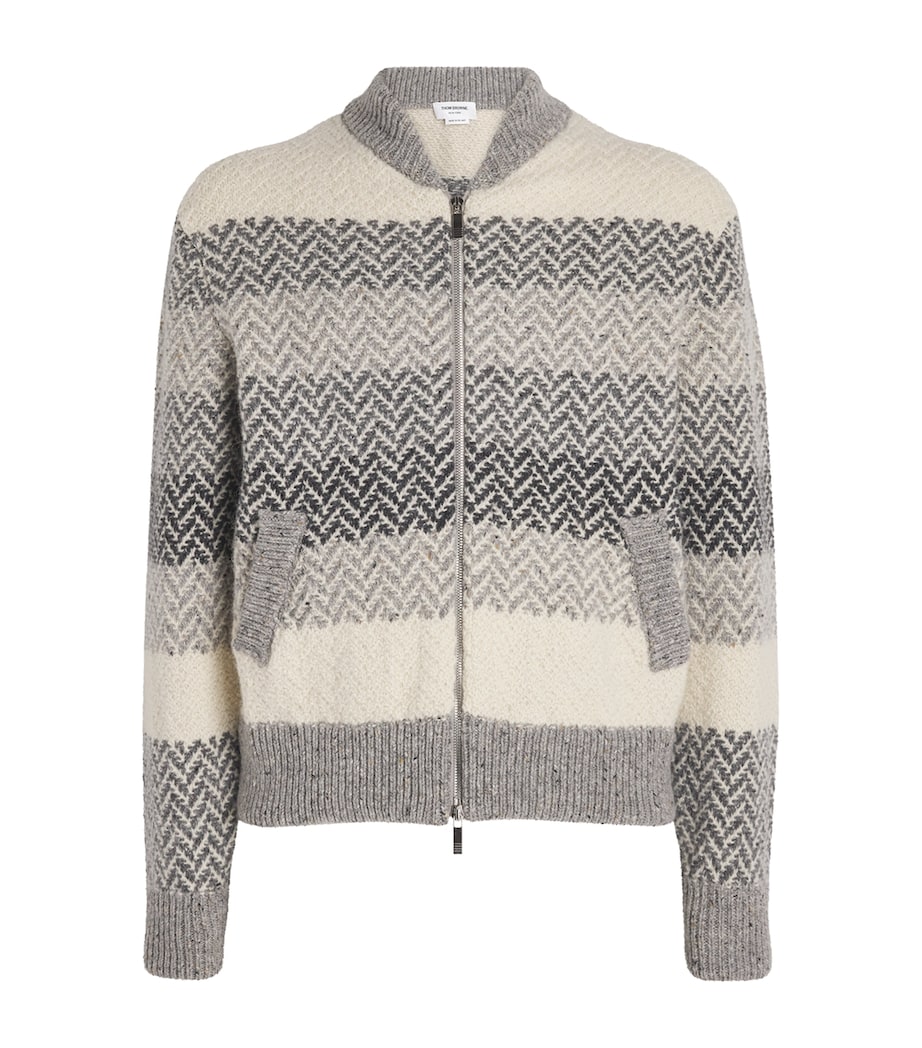 Wool-Mohair Herringbone Cardigan Bomber Jacket TONAL GREY Image 1