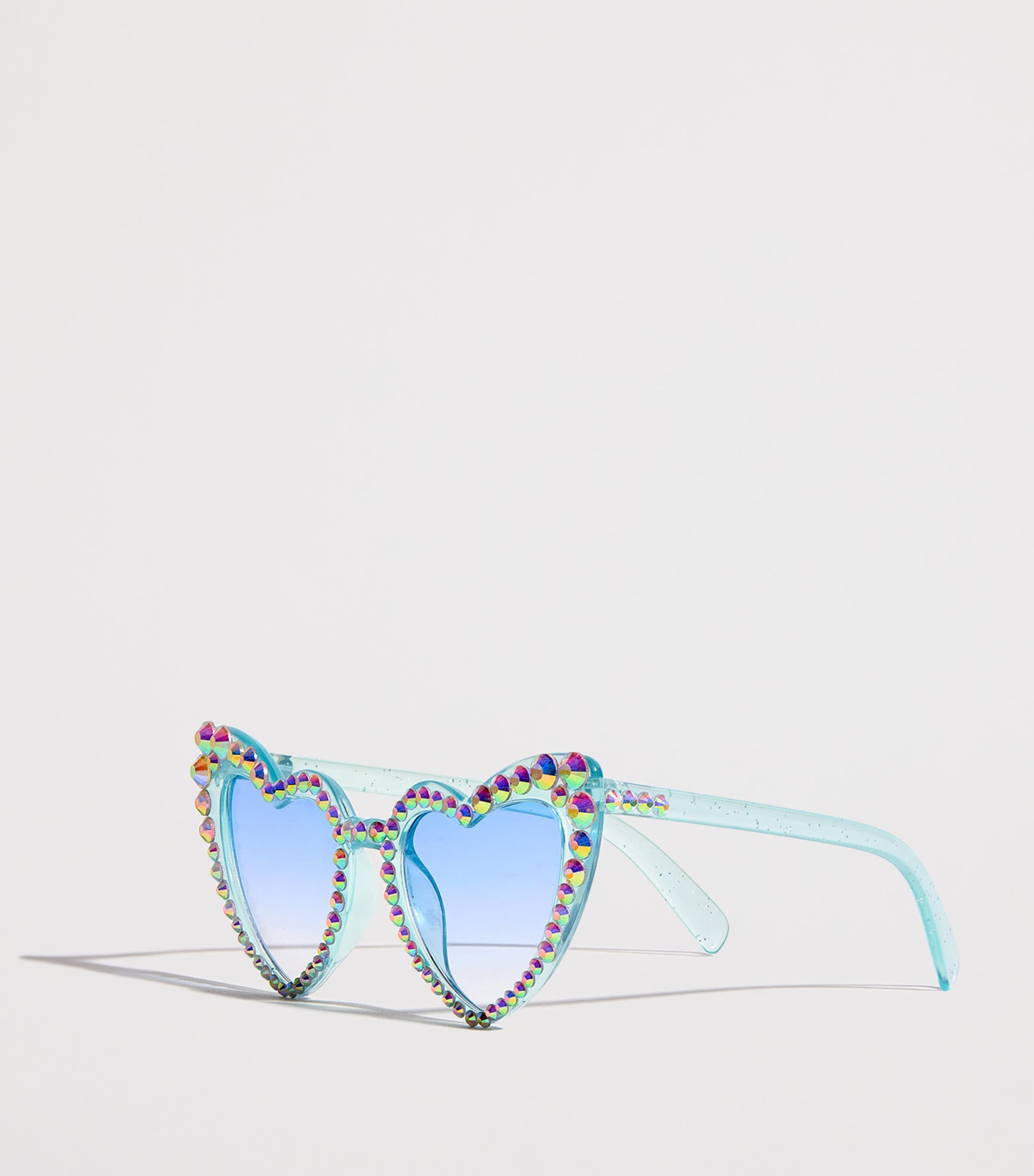 MARLO Embellished Luna Heart Sunglasses Sky Blue Image 2