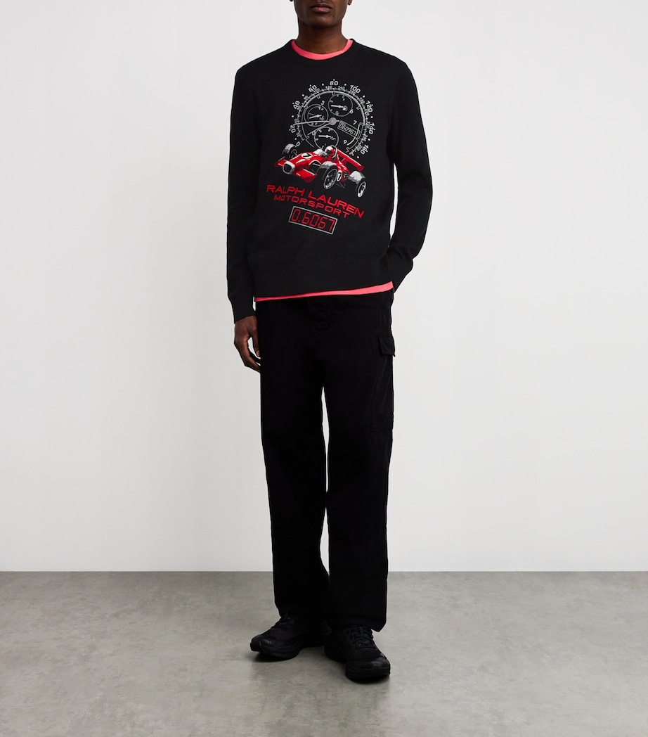 Cotton Racing Intarsia Sweatshirt BLACK Image 2