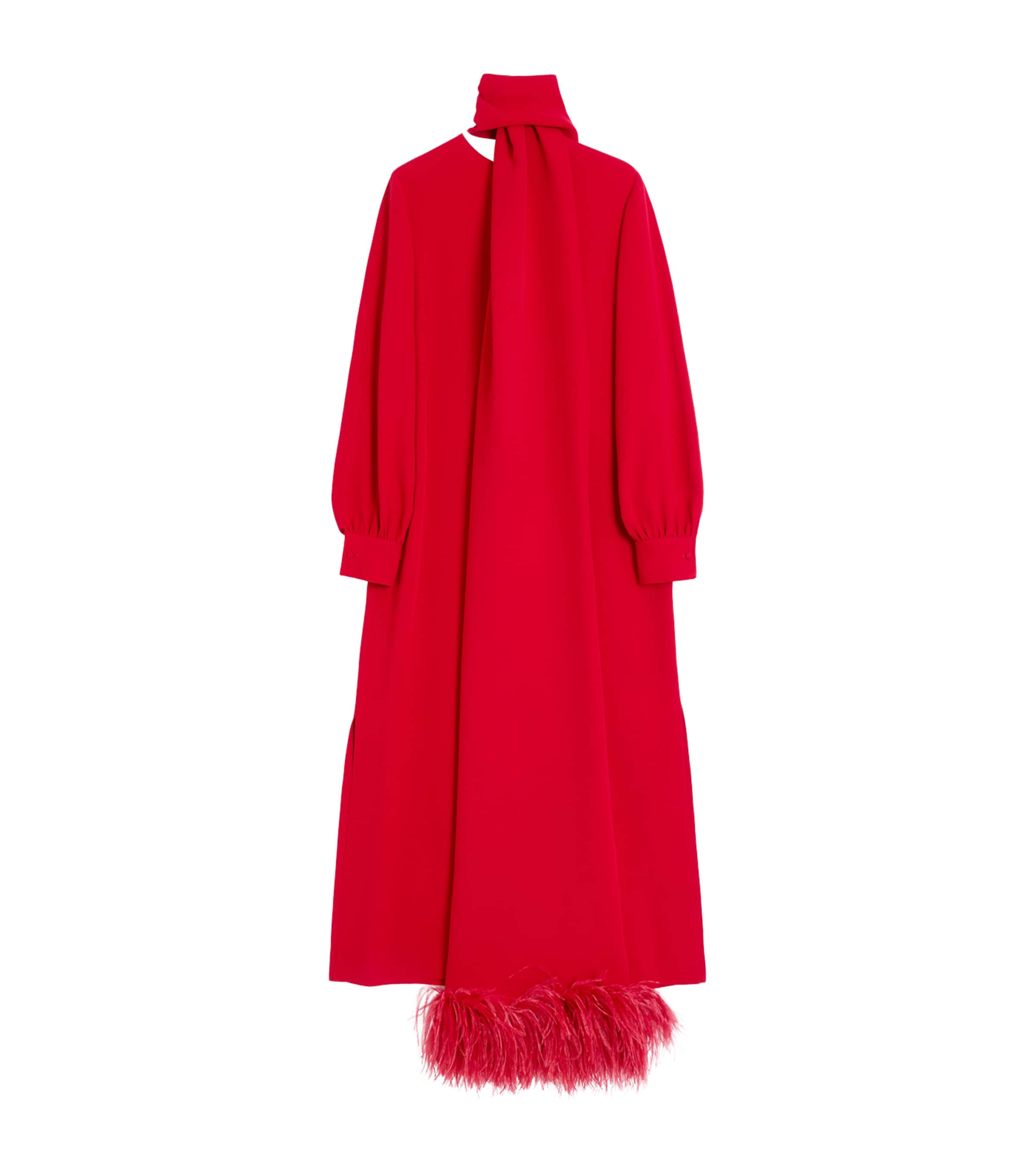 Valentino Silk Feather-trim Maxi Dress