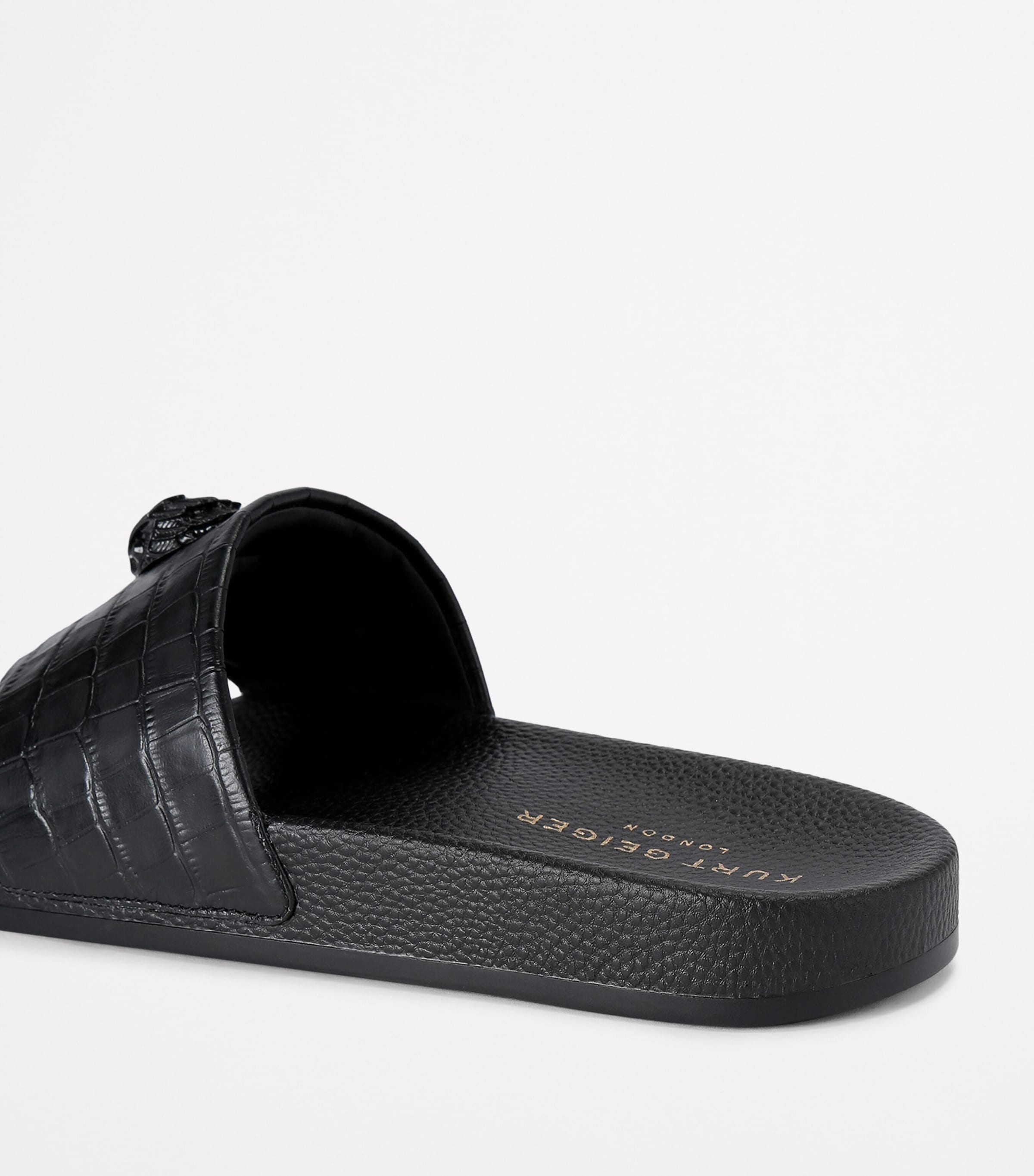 Leather Croc-Embossed Eagle Slides BLACK Image 2