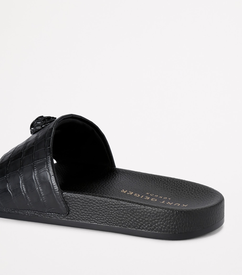 Leather Croc-Embossed Eagle Slides BLACK Image 2