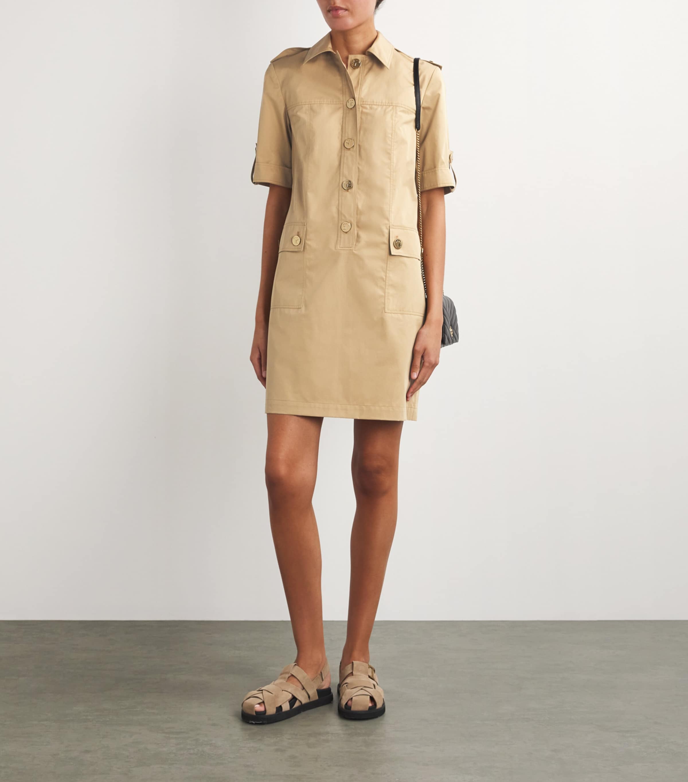 Tory Burch Beige Camp Shirt Mini Dress