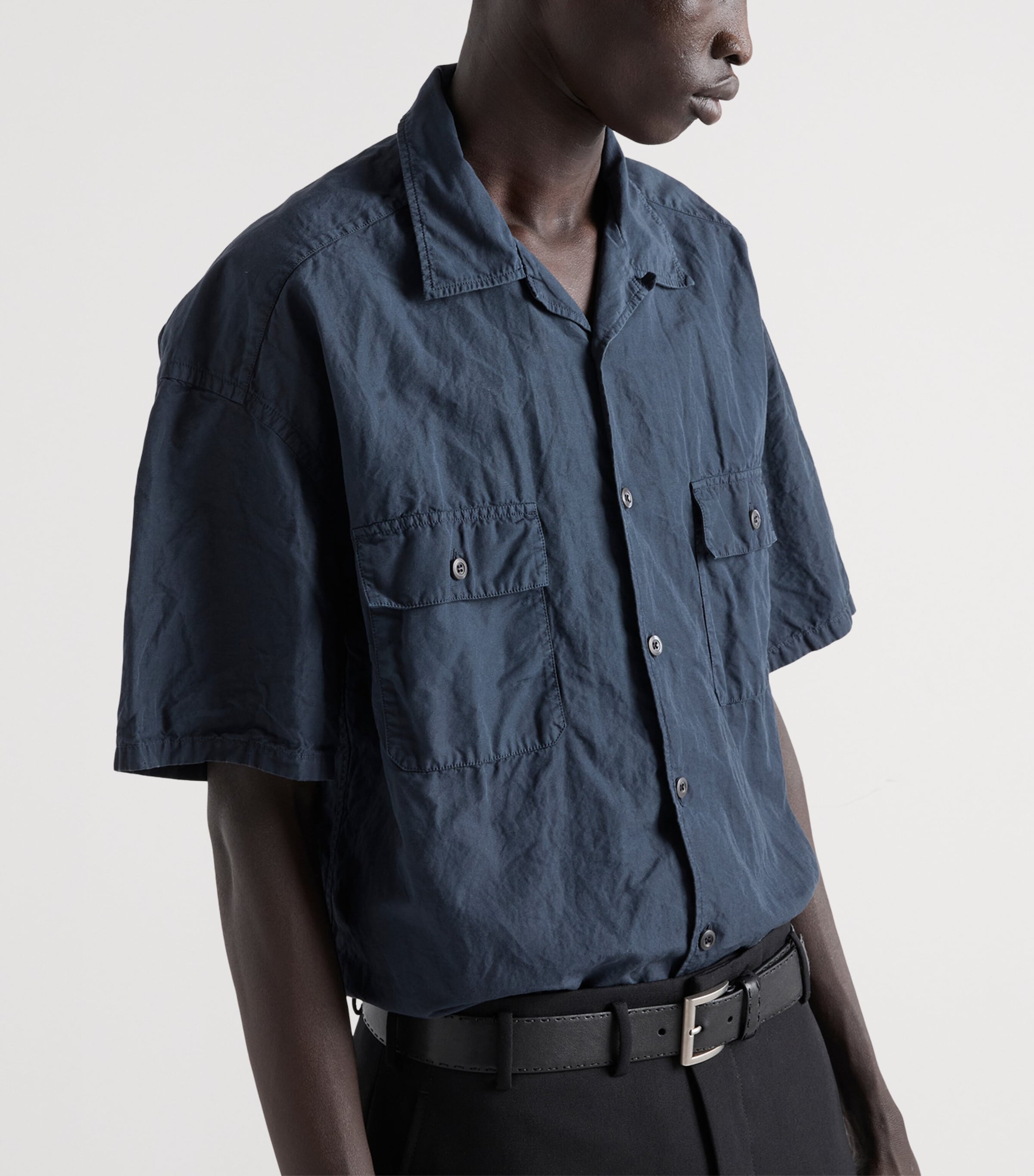 Prada Mens Cotton-Blend Short-Sleeve Shirt Blue Image 4