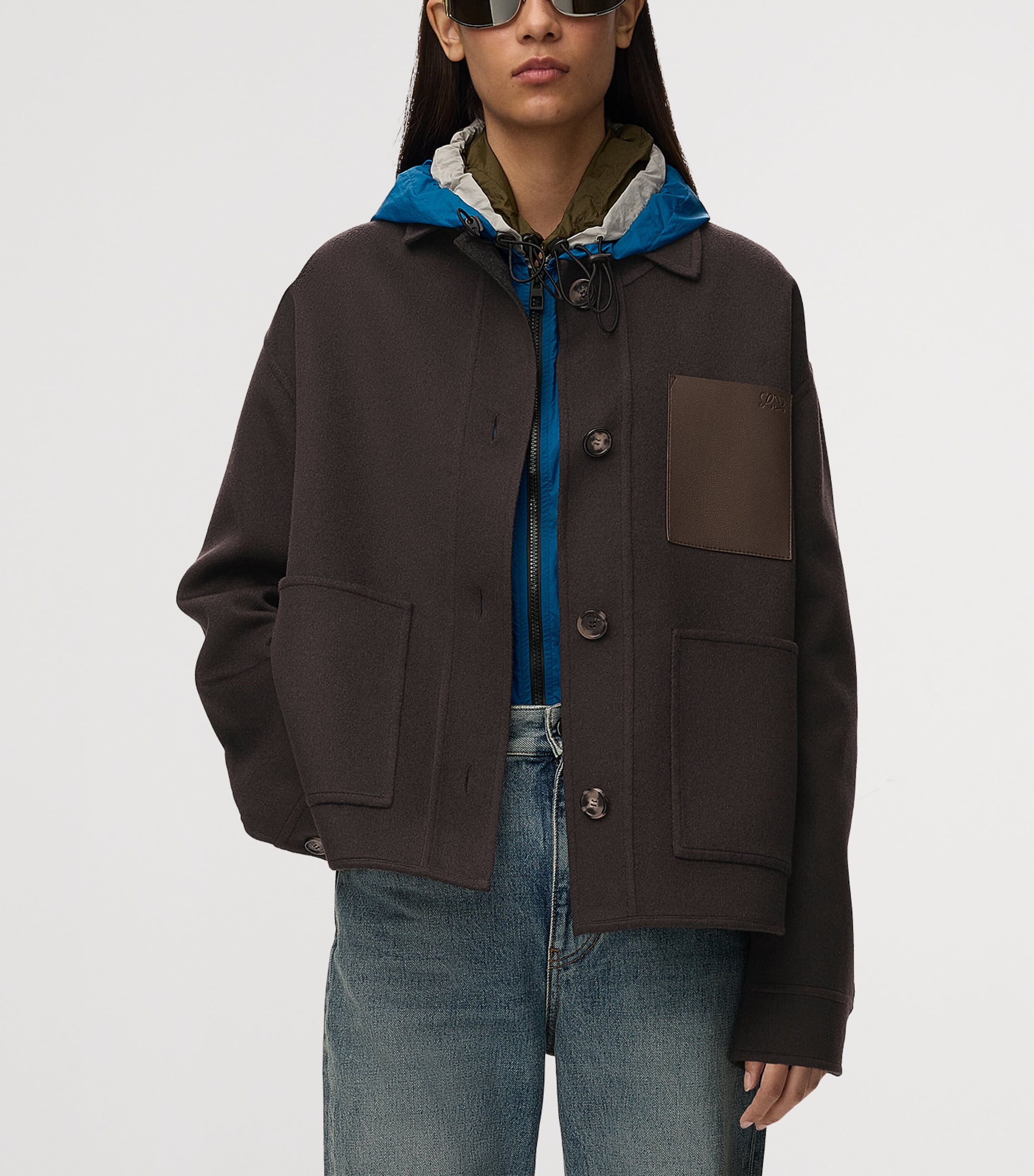 LOEWE Womens Wool-Cashmere Workwear Jacket Brown/grey Image 3