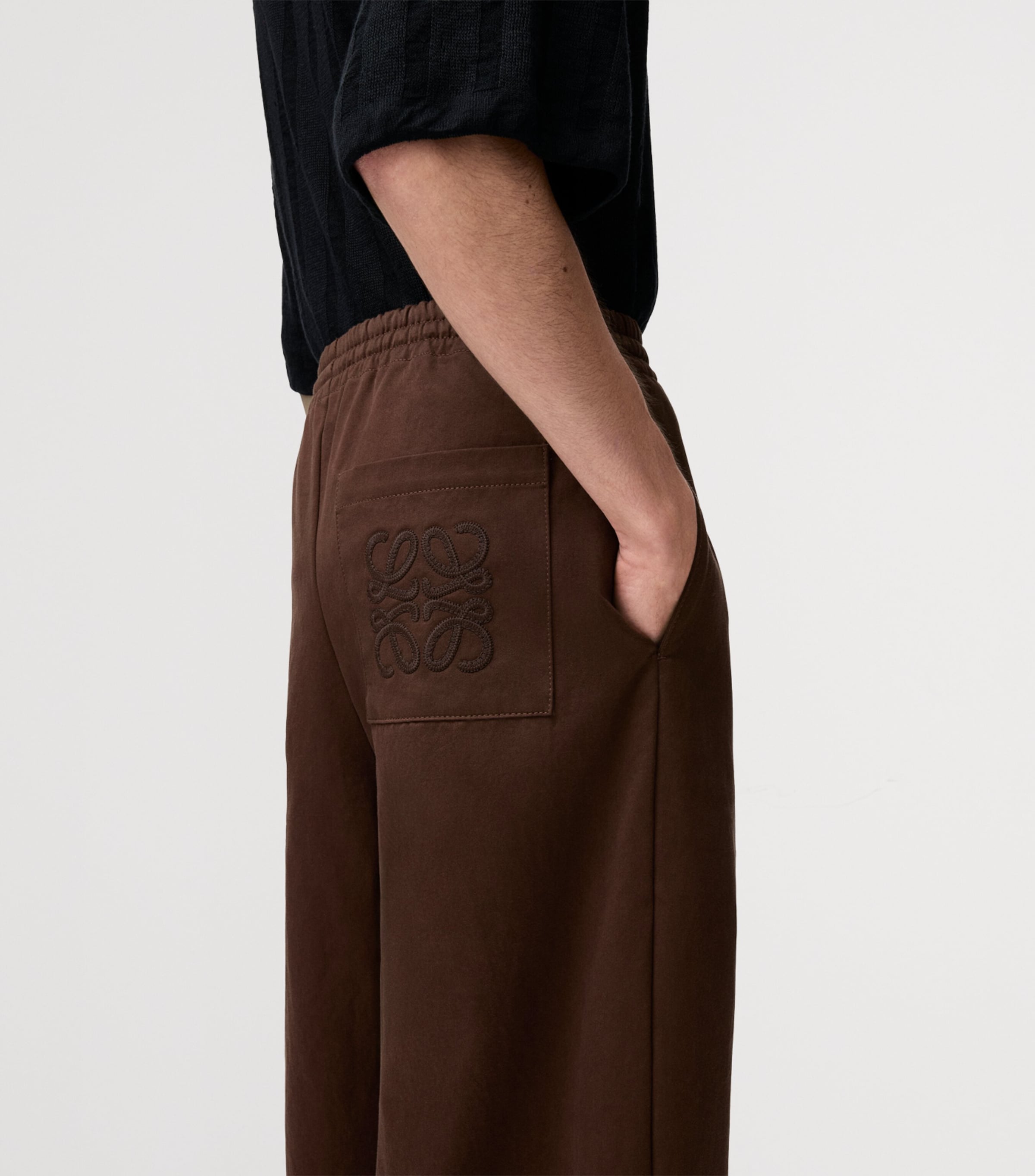 LOEWE Mens x Paula's Ibiza Cotton Satin Drawstring Trousers Chocolate Brown Image 5