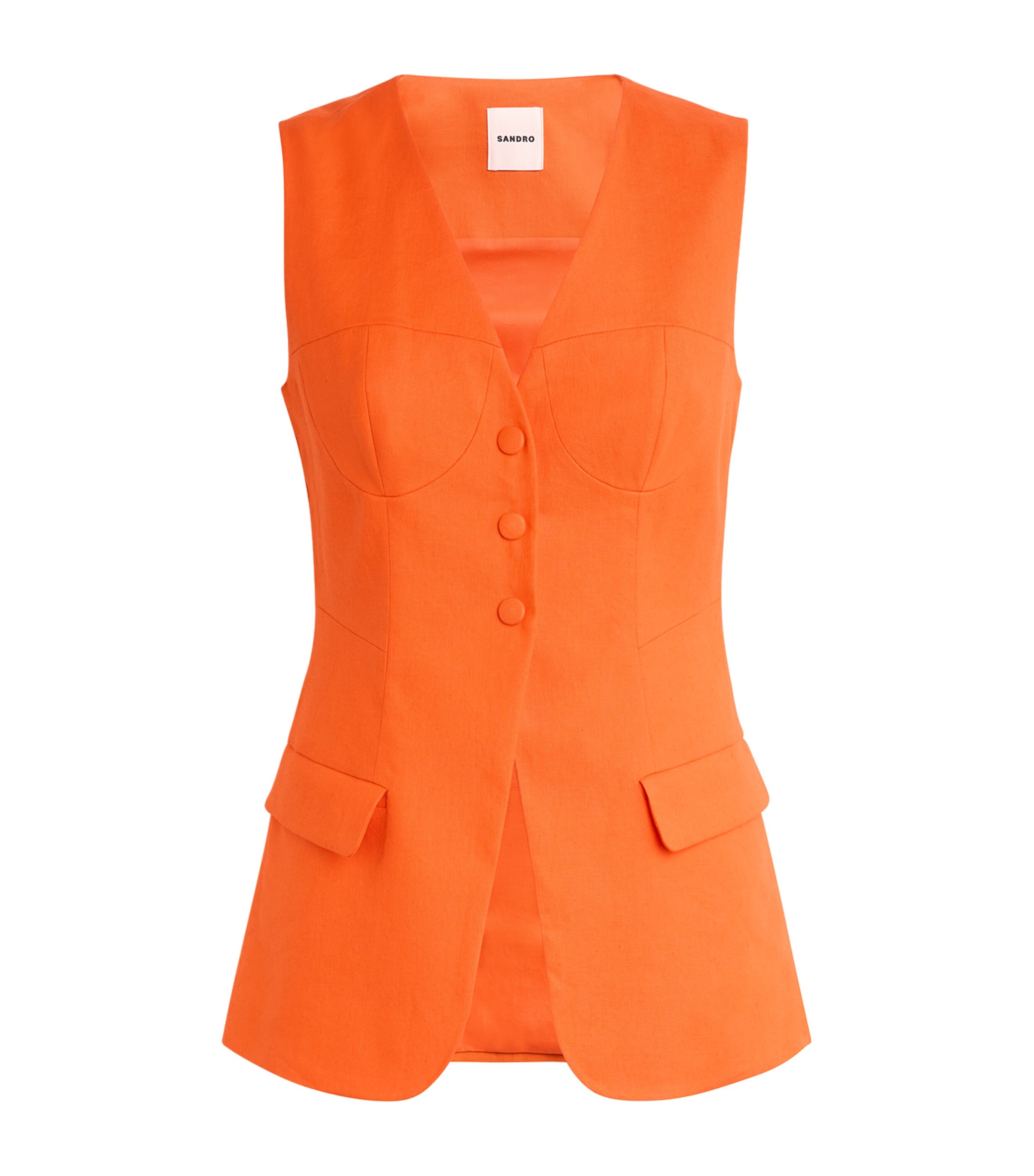 Sandro Linen-blend Sleeveless Blazer In Yellow