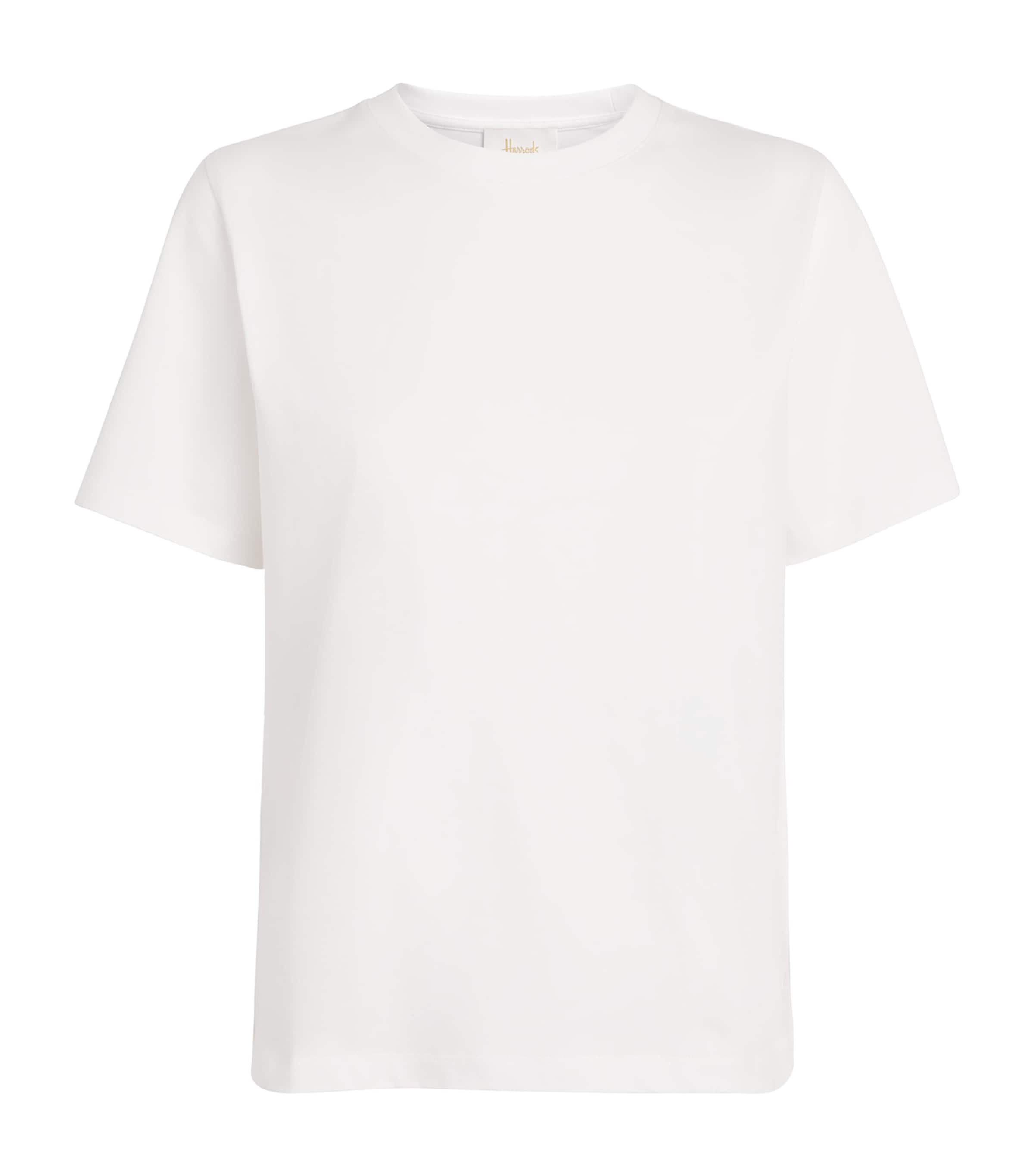 Harrods Womens Cotton Crew-Neck T-Shirt White Image 1