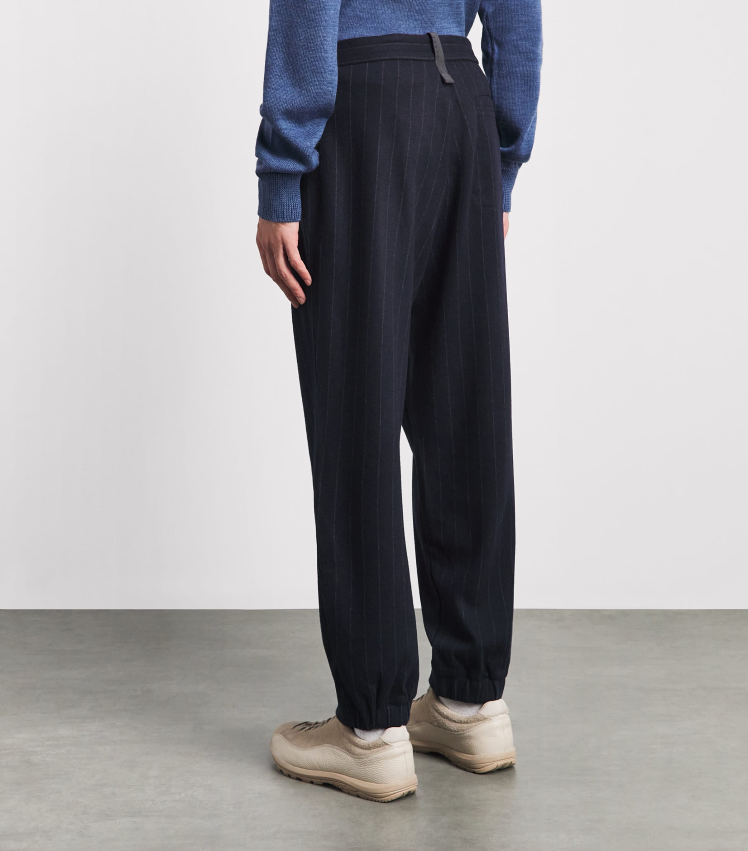 Sease Mens Wool-Cashmere-Blend Pinstripe Trousers Midnight Blue Image 5
