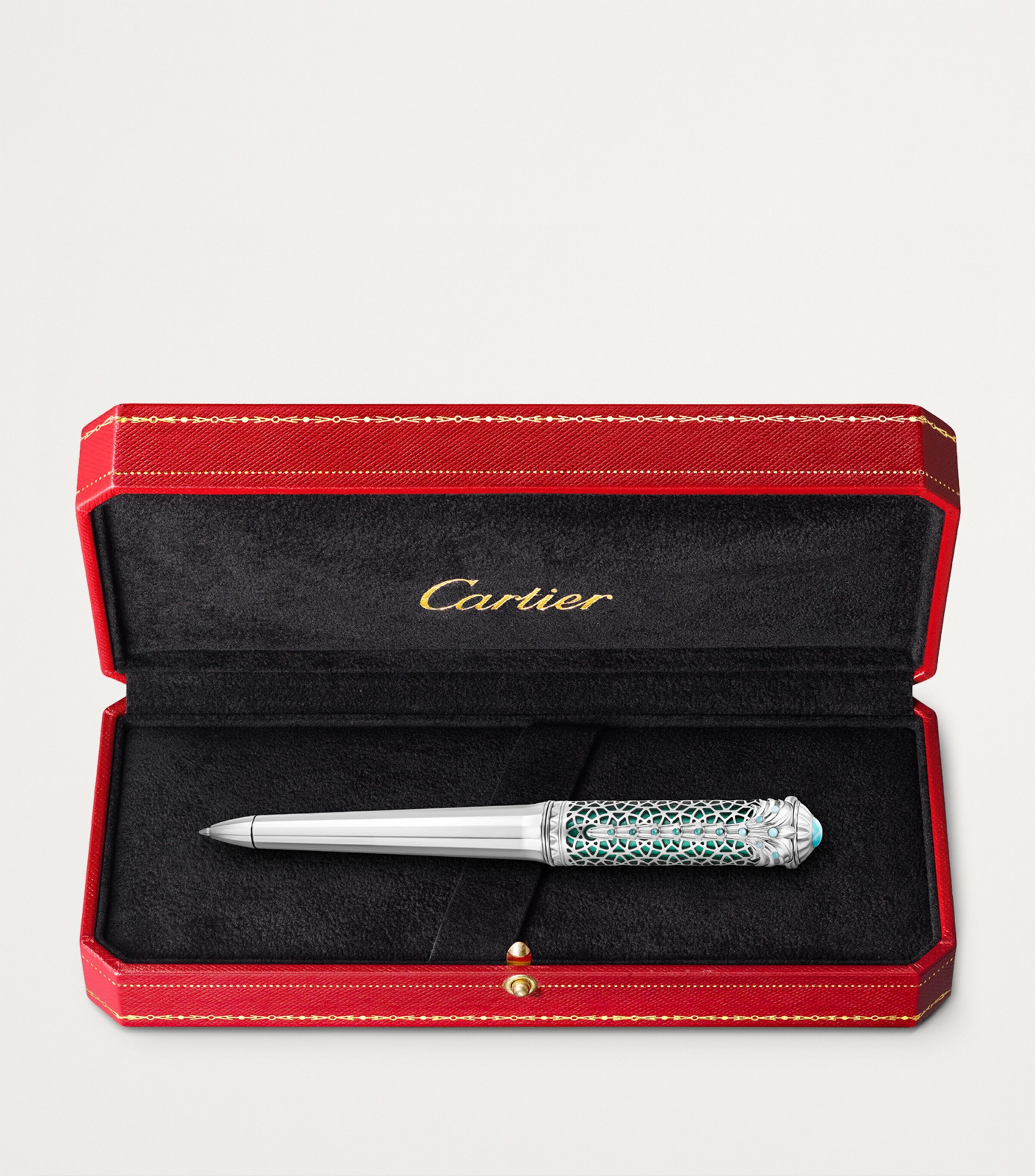 Cartier Sterling Silver, Turquoise and Mother-Of-Pearl Palm Tree Ballpoint Pen Turquoise & Silver Image 8