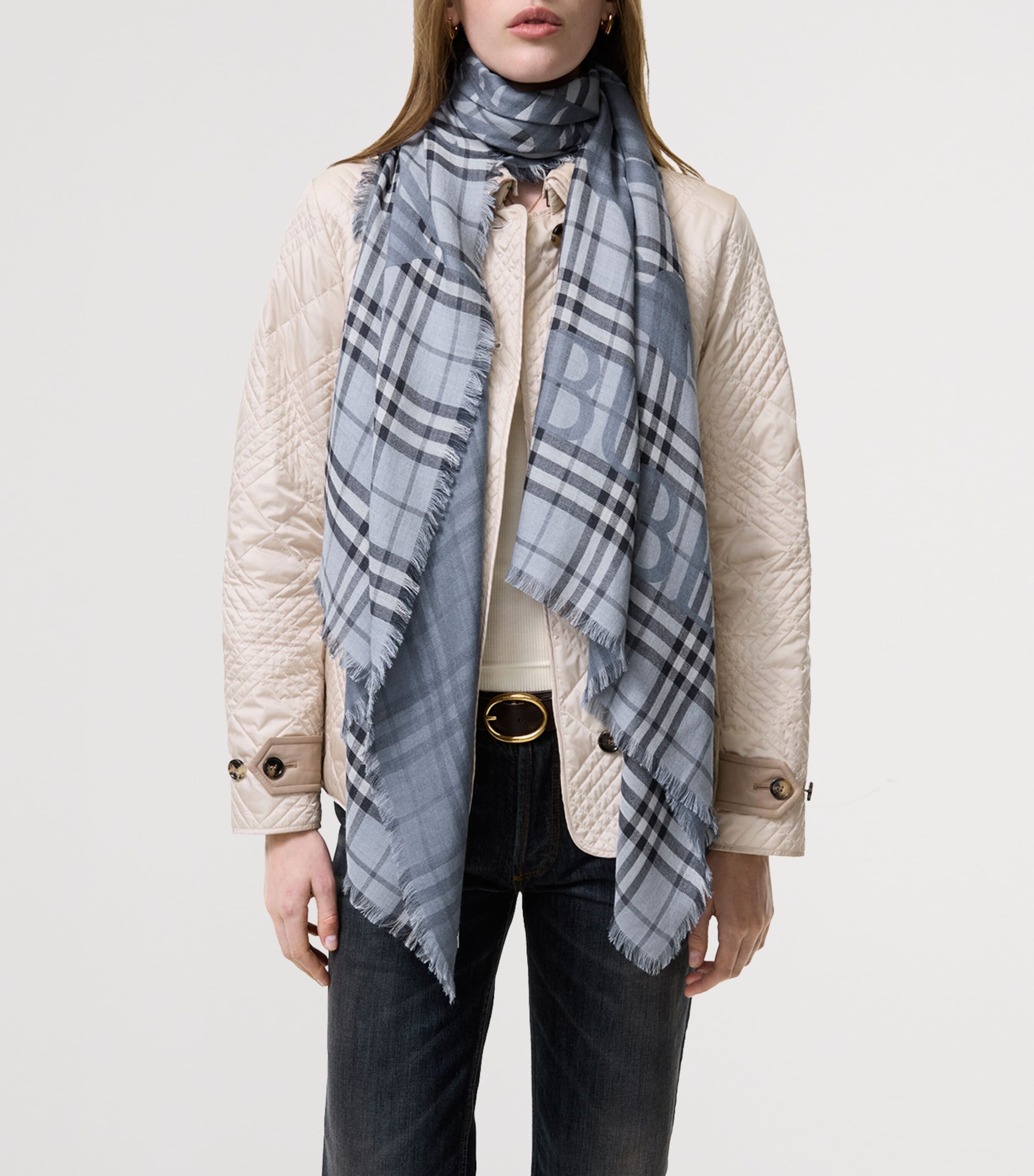 Burberry Wool-Silk Knight Check Scarf Bank Blue Image 2