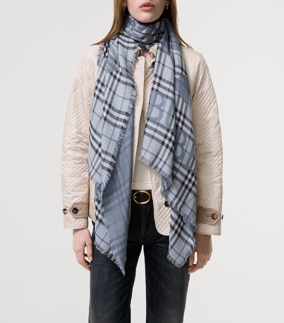 Burberry Wool-Silk Knight Check Scarf Bank Blue Image 2