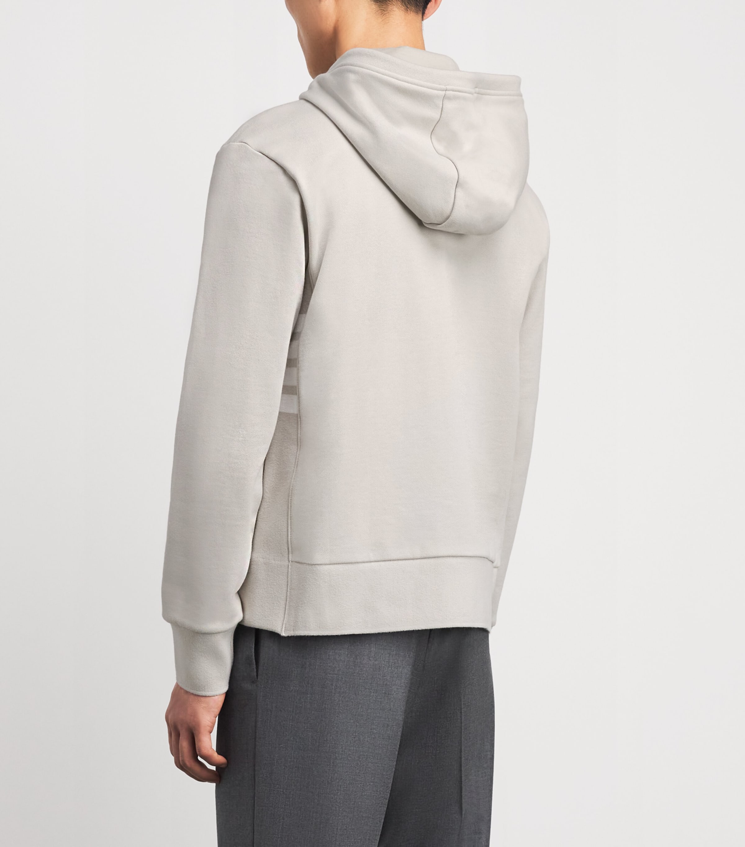 Thom Browne Mens Cotton 4-Bar Zip-Up Hoodie Beige Image 5