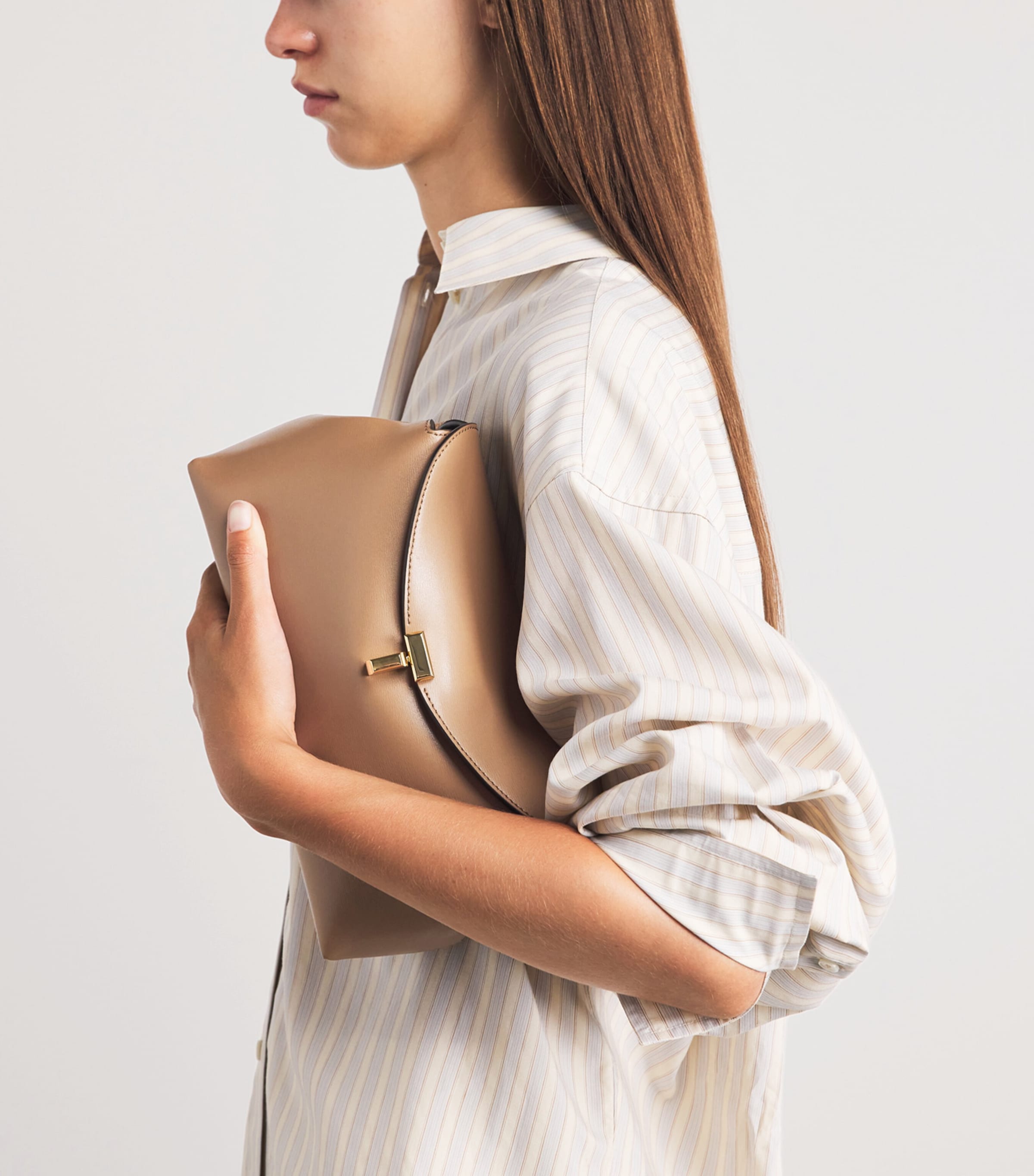 Toteme Leather T-Lock Clutch Bag Camel Image 2
