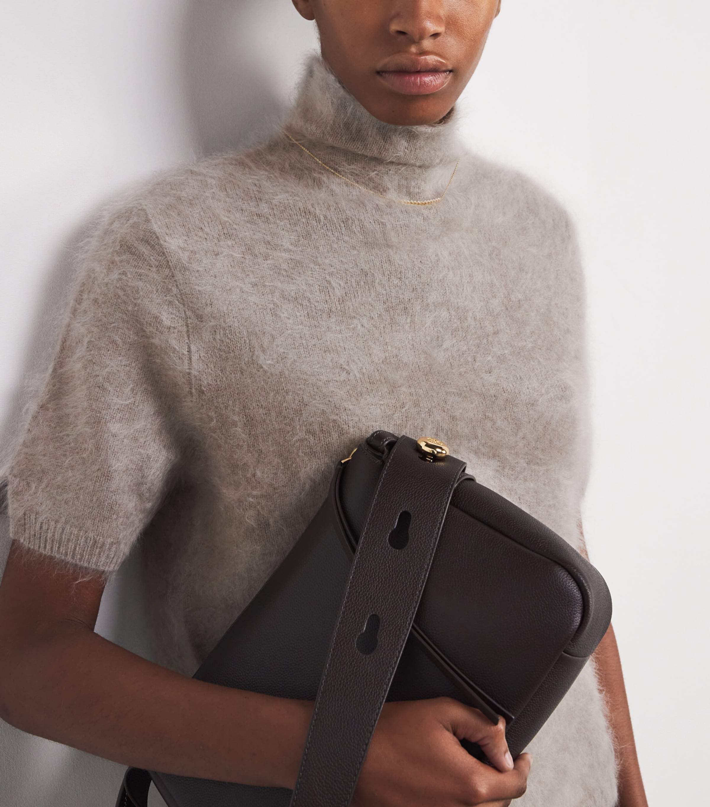 Brushed Cashmere Short-Sleeve Sweater GREIGE Image 6