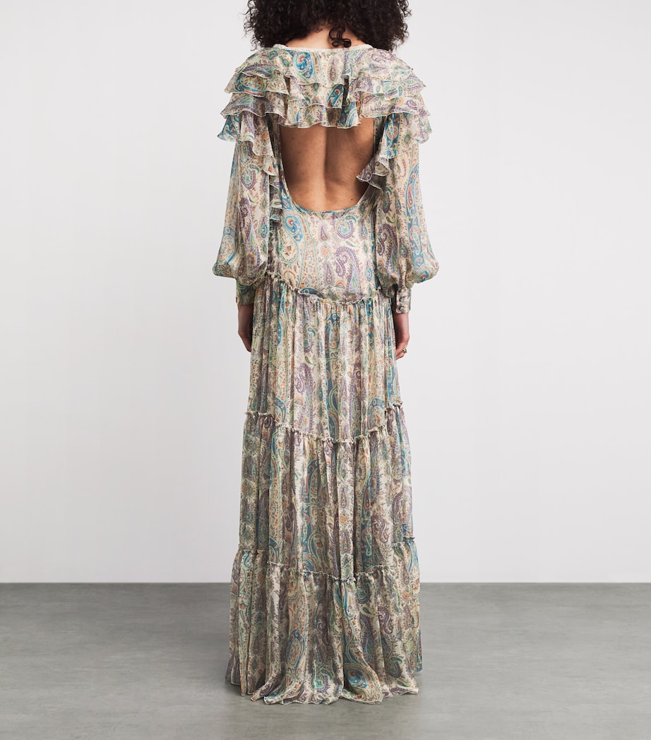 Etro Womens Silk Paisley Ruffle Maxi Dress Print Wht Base Image 4