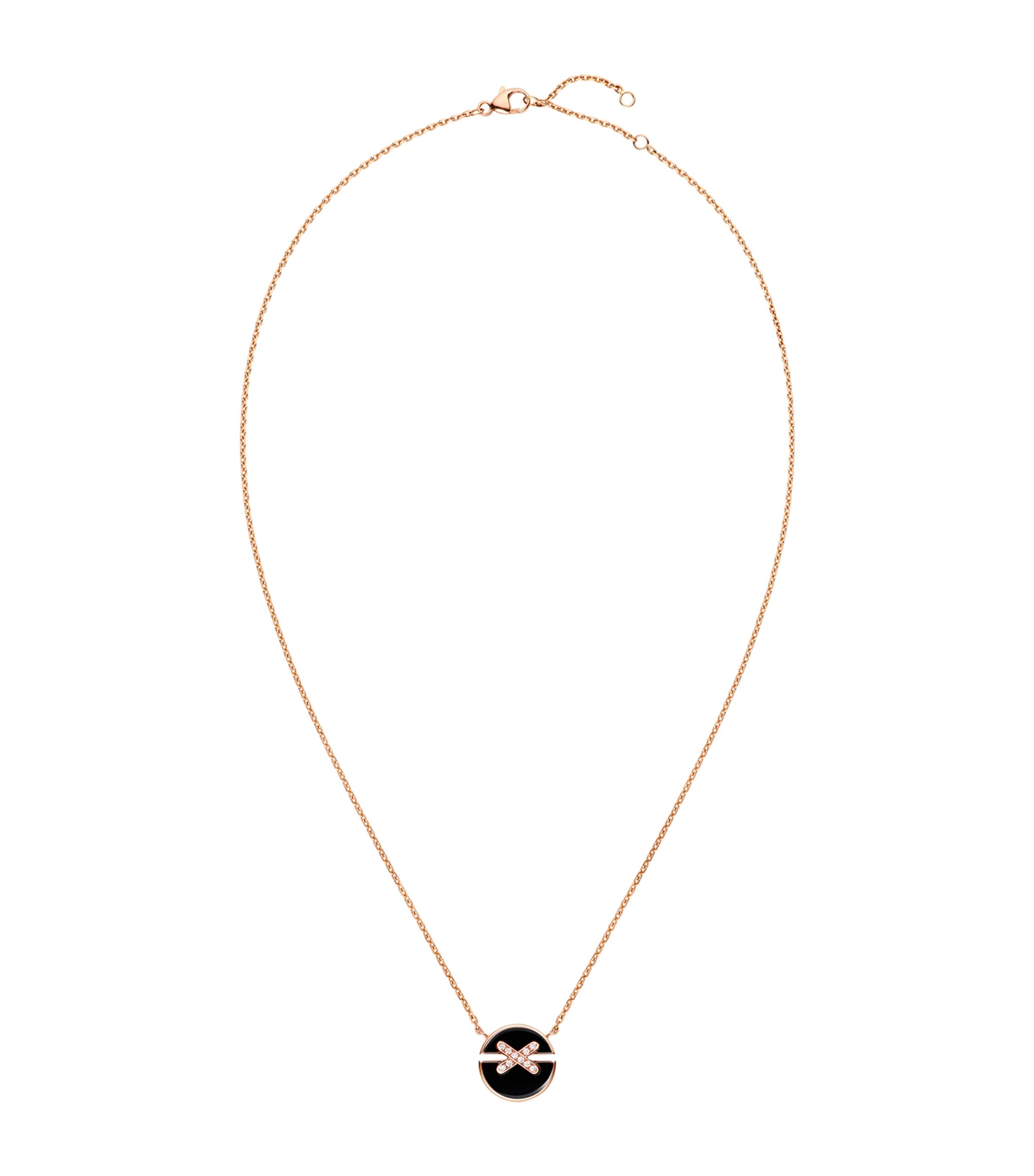 Small Rose Gold, Onyx and Diamond Harmony Pendant Necklace PINK GOLD Image 1