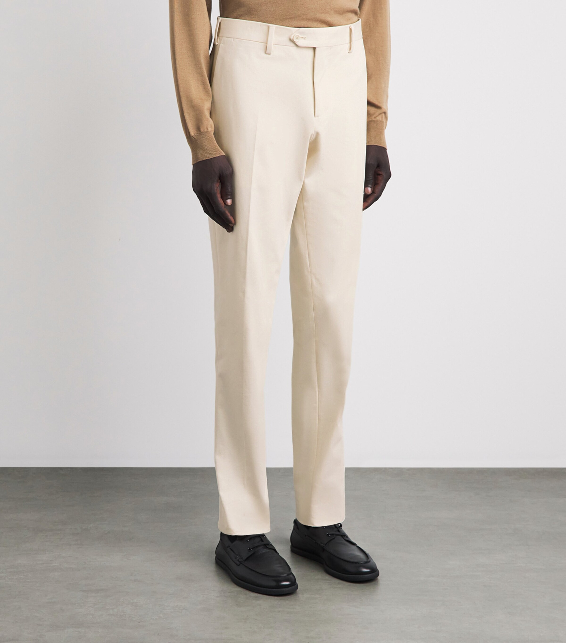 Lardini Mens Stretch-Cotton Twill Chinos Cream Image 4
