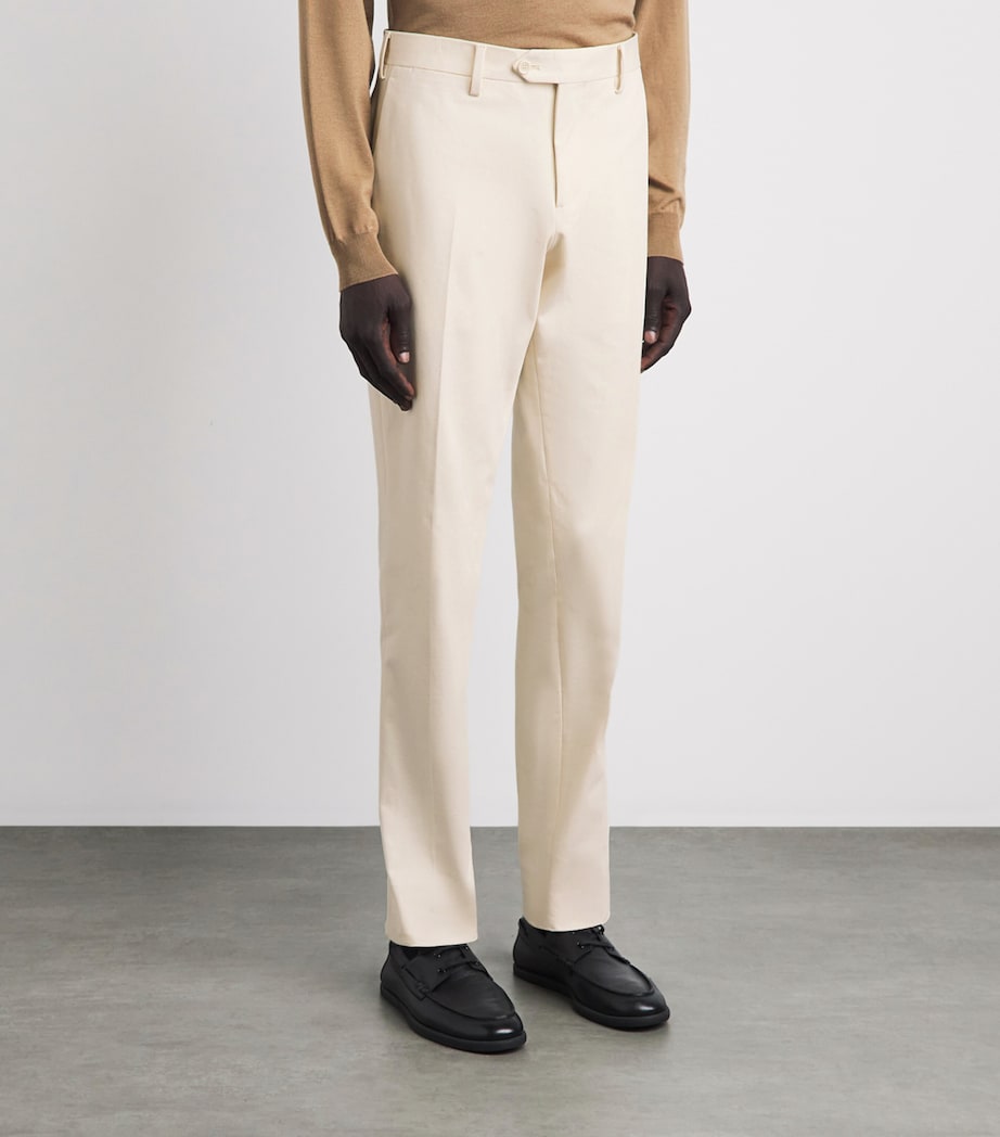 Lardini Mens Stretch-Cotton Twill Chinos Cream Image 4