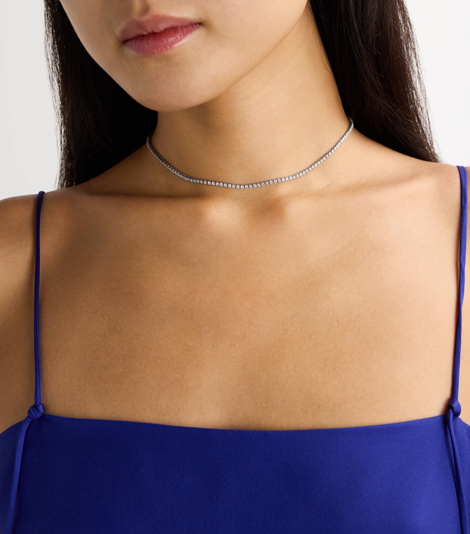 White Gold and Diamond Singe Line Thread Choker WHITE GOLD Image 2