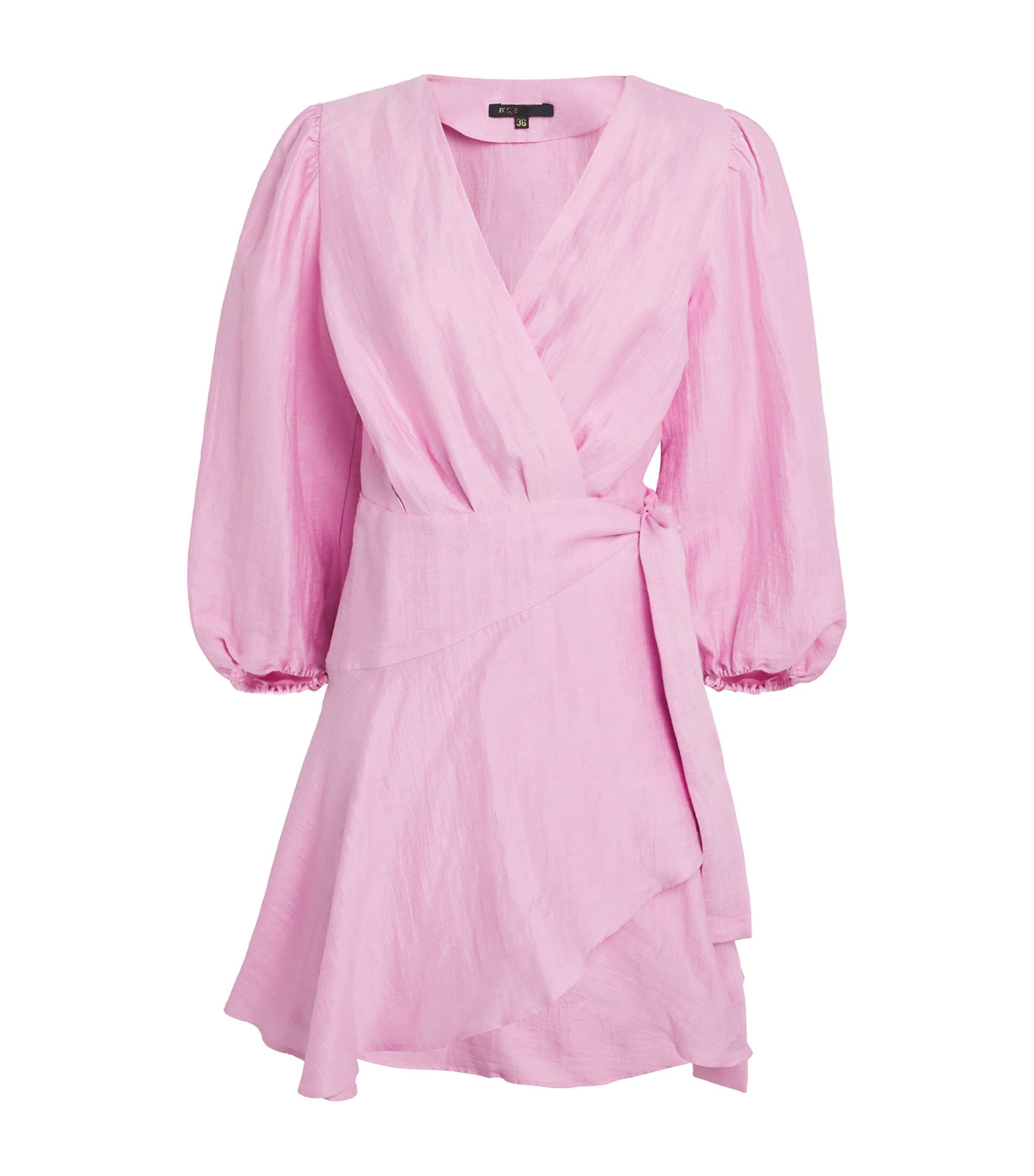 Maje Linen-blend Wrap Mini Dress In Pink
