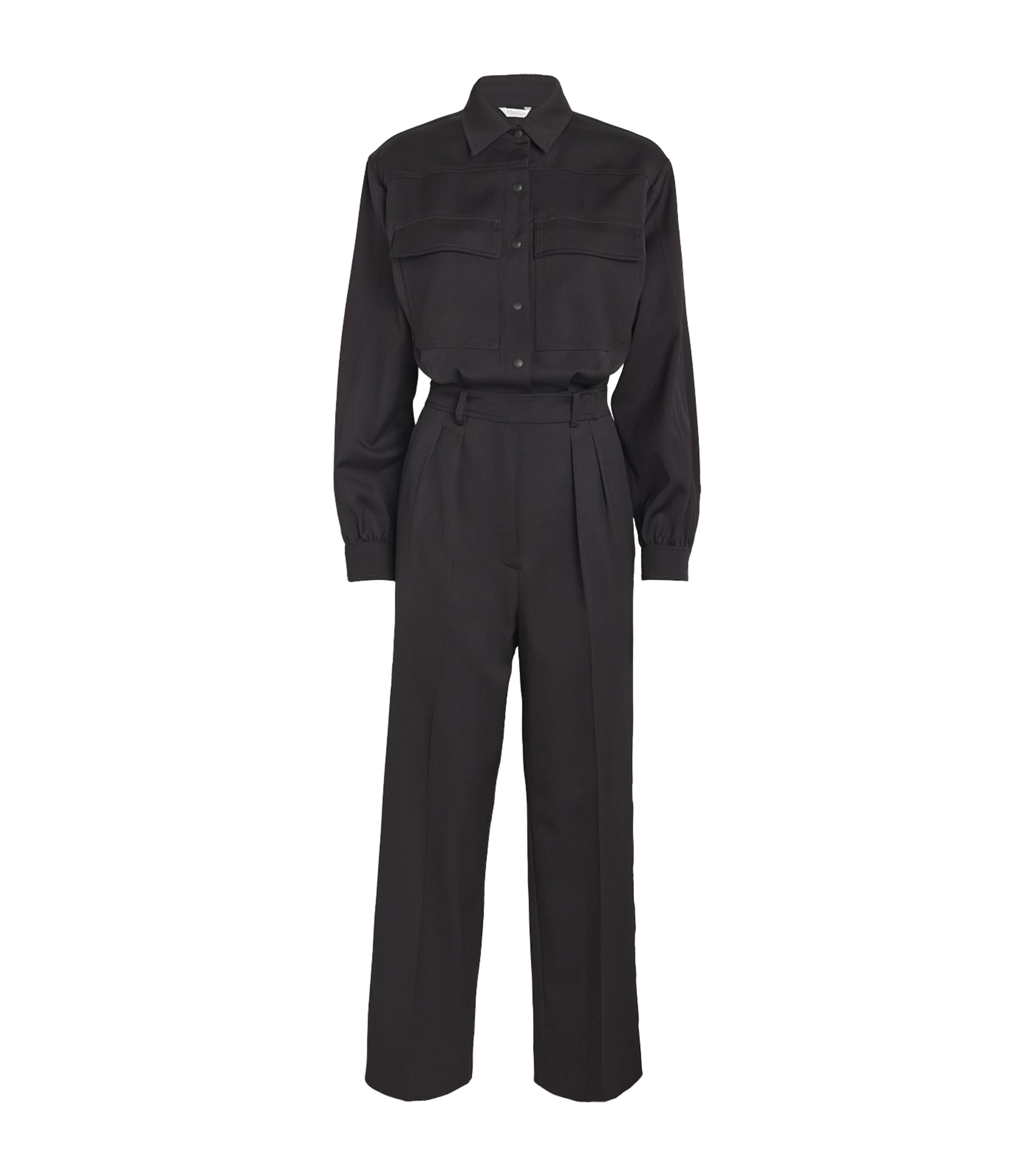 Max Mara Virgin Wool Satin Jumpsuit In Black