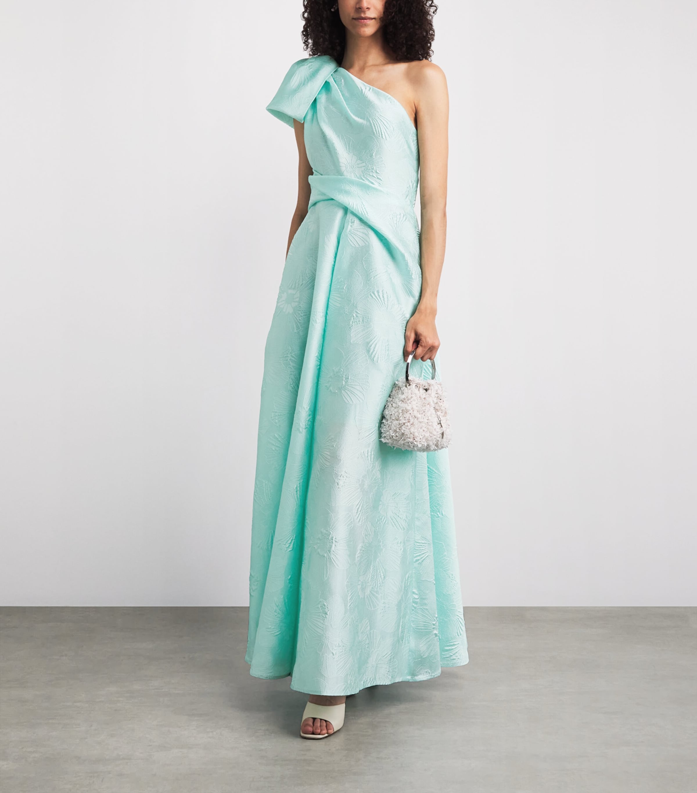 Talbot Runhof Womens Jacquard One-Shoulder Anemone Gown Seafoam Image 2