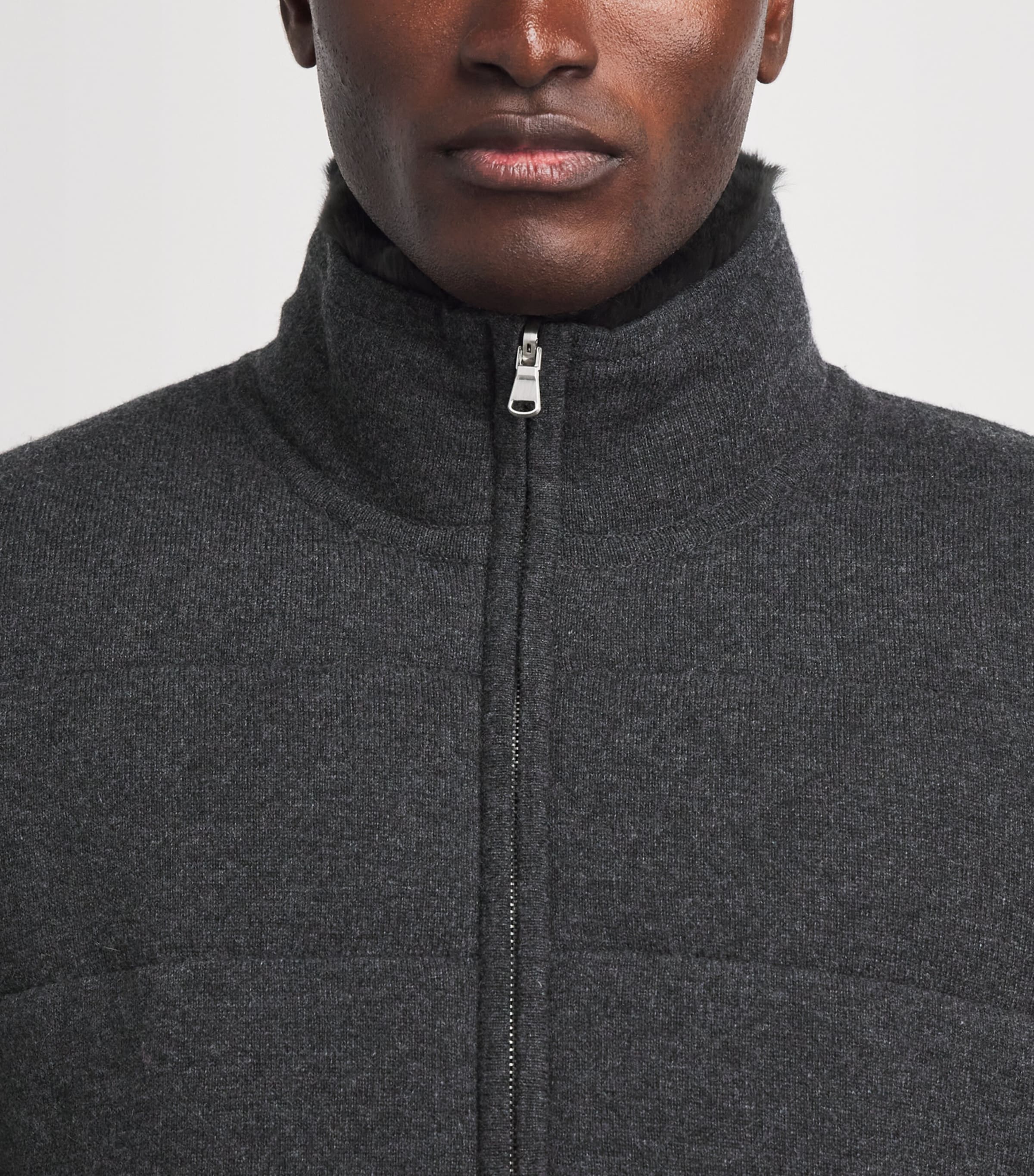 N.Peal Mens Cashmere Fur-Lined Jacket Charcoaldark Grey Image 3