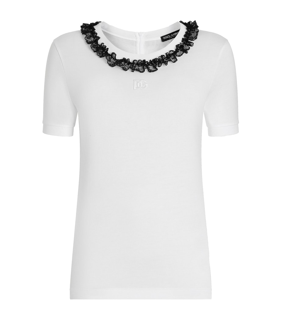 Dolce&Gabbana Womens Ruffle-Trim DG Millennials T-Shirt Opti Image 1