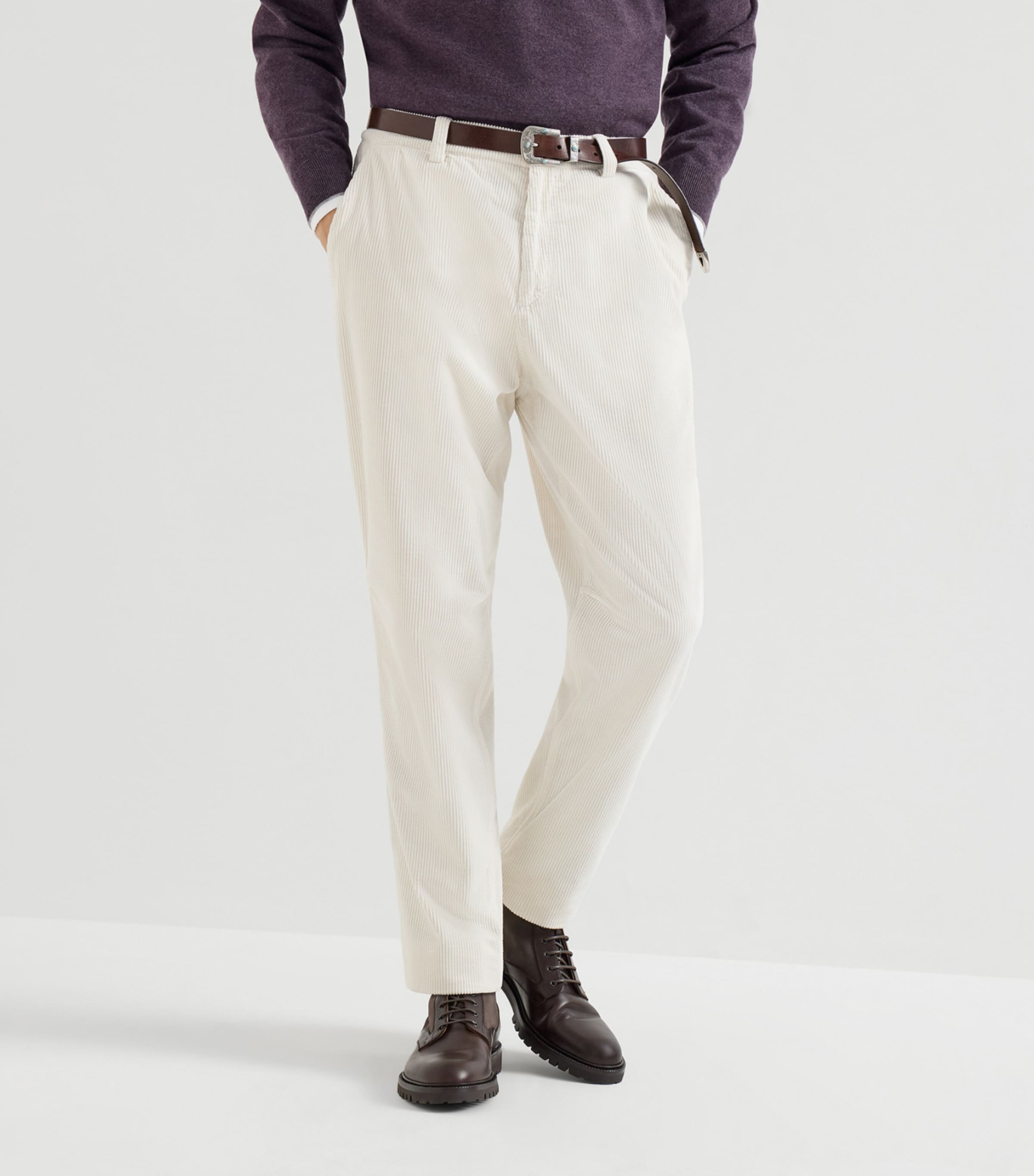 Brunello Cucinelli White Corduroy Straight Trousers | Harrods UK